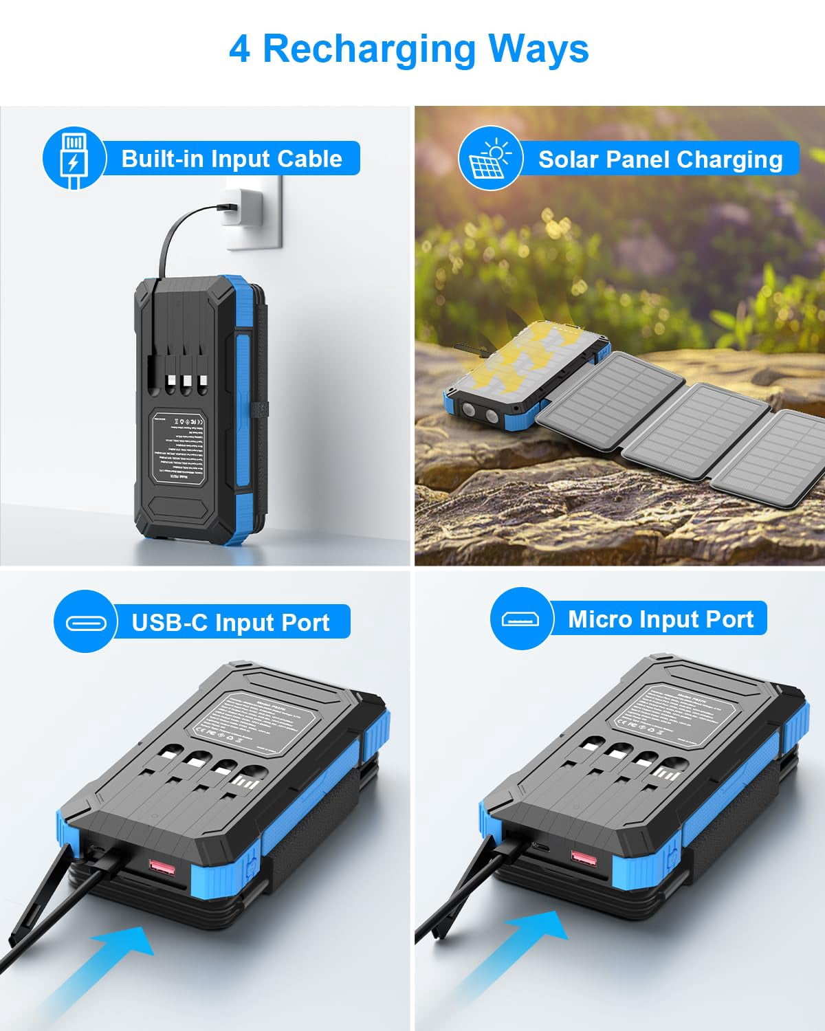 Solar Power 49800mah With 4 Built-in Cables & 3 Foldable Panels Pd22.5w Fast Portable Phone External Pack Usb-c In/output Flashlight For Outdoor Camping - Image 6