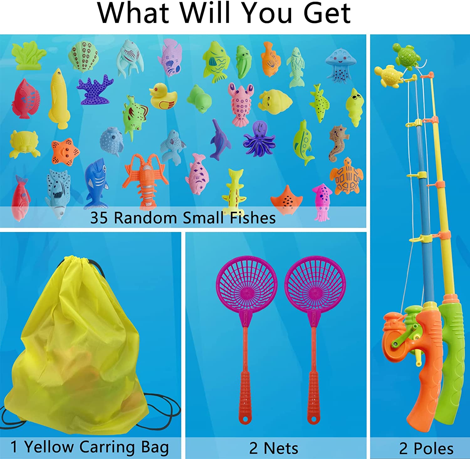 Rirool Magnetic Fishing Game Toy for Kids - 40PCS Ocean Animals, 2 Rods & Nets - Bath, Pool, Floor Play, STEM Learning Toy for Toddlers Preschool - Image 4
