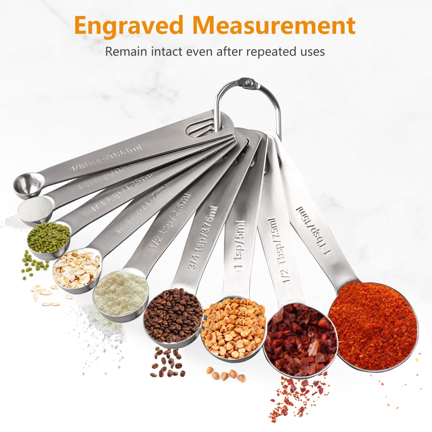 Rirool Stainless Steel Measuring Spoons Set of 9 Piece - Accurate Measurement for Cooking and Baking - Durable and Rust-Resistant Kitchen Tools - Image 3