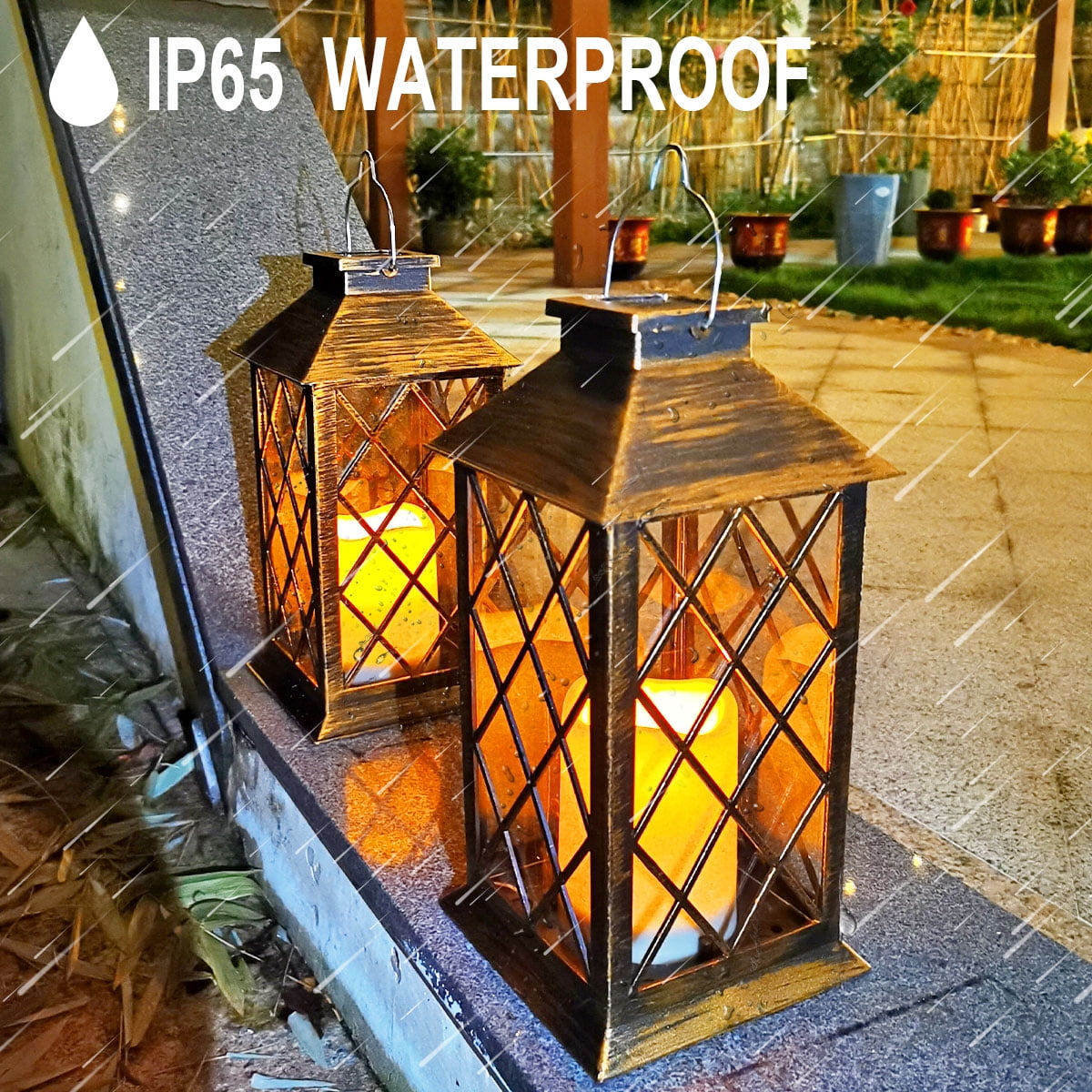 Rirool Solar Outdoor Hanging Lanterns 2-Pack, Waterproof Garden Lantern with LED Flickering Flameless Candle for Patio, Yard, Courtyard Decor - Image 3