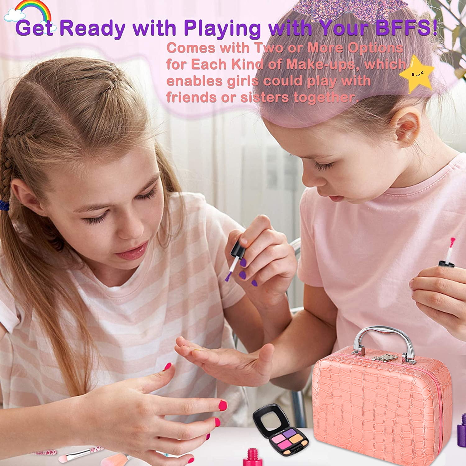 Rirool Pretend Makeup Kit for Girls - Kids Play Set with Cosmetic Bag - Ideal Gift for Toddlers & Little Girls Age 3+ (Not Real Makeup) - Image 4