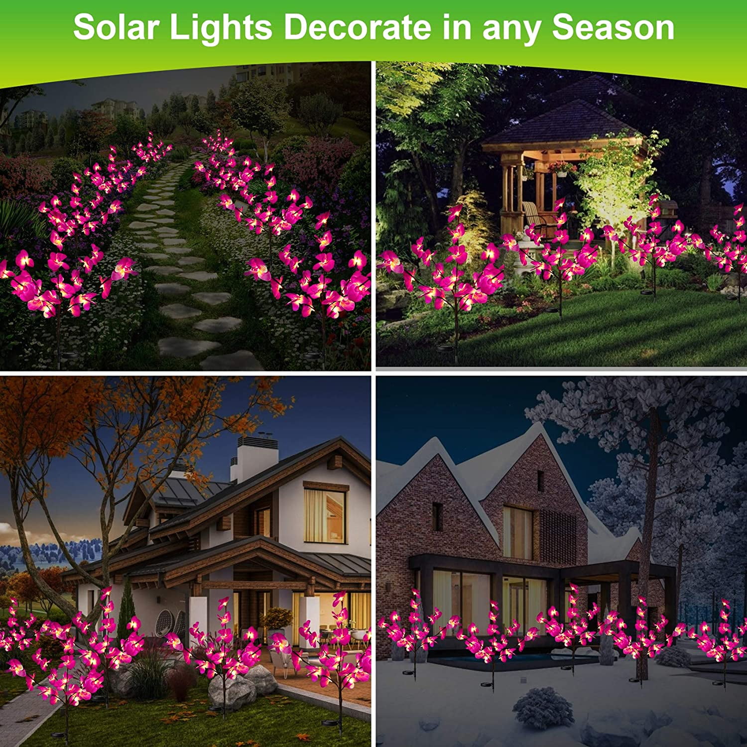 Rirool Solar Garden Stake Lights - Purple Pink Orchid Lights for Outdoor Garden, Lawn, Landscape, Driveway - Image 3