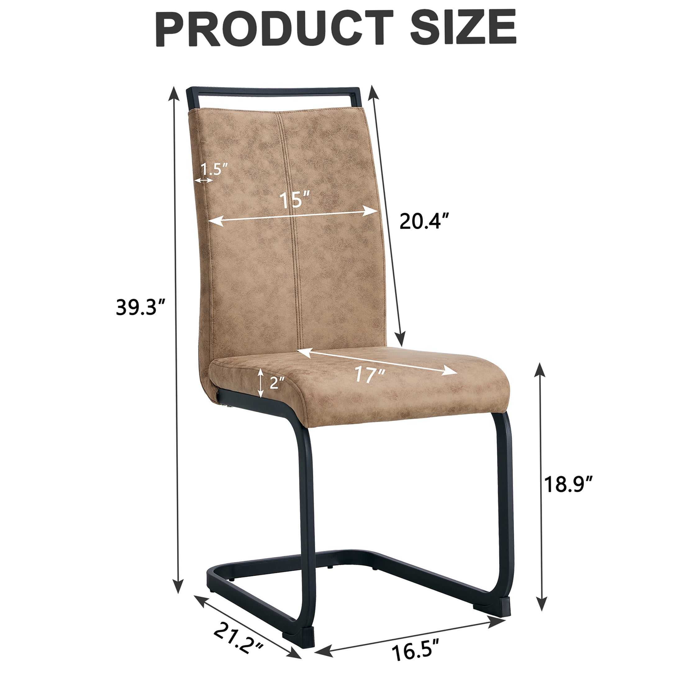 Brown Tech Cloth Dining Chairs Set of 2 - High Back Upholstered Side Chairs with C-Shaped Metal Legs for Kitchen, Dining Room, Office - Image 5