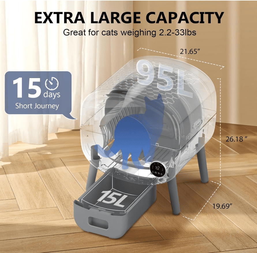 Sleek White & Grey Automatic Cat Litter Box with Garbage Bags for Effortless Maintenance - Image 4