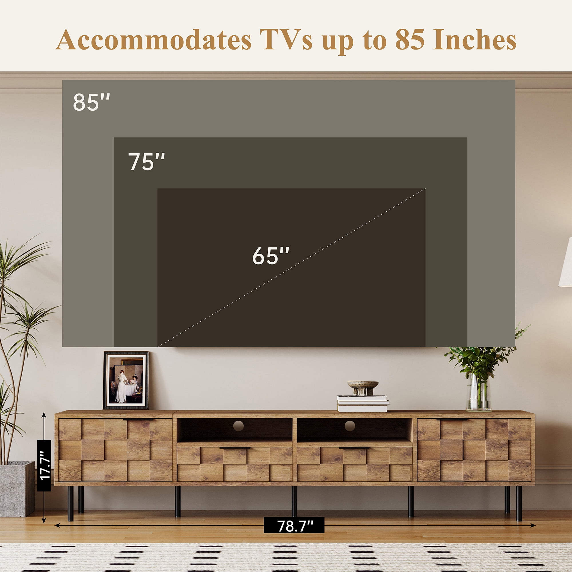78.7" Mid Century TV Stand for 85" TVs, Media Console with 2 Drawers & Storage Cabinet, Natural Entertainment Center for Living Room, Bedroom - Image 8