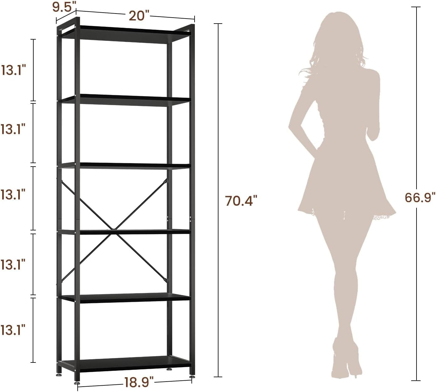 Book Shelf, 6/7 Tier Tall Bookshelf, Modern Wood Bookcase Shelves for Bedroom, Industrial Display Shelf for Living Room Home Office Kitchen, Standing Shelving Unit Storage Organizer - Image 8