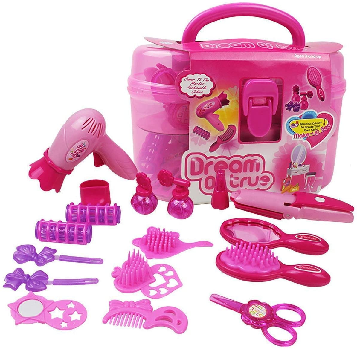 Rirool Little Girl Pretend Play Makeup & Hair Station Set with Case - Beauty Salon Toy Kit for Ages 1-4 - Image 6
