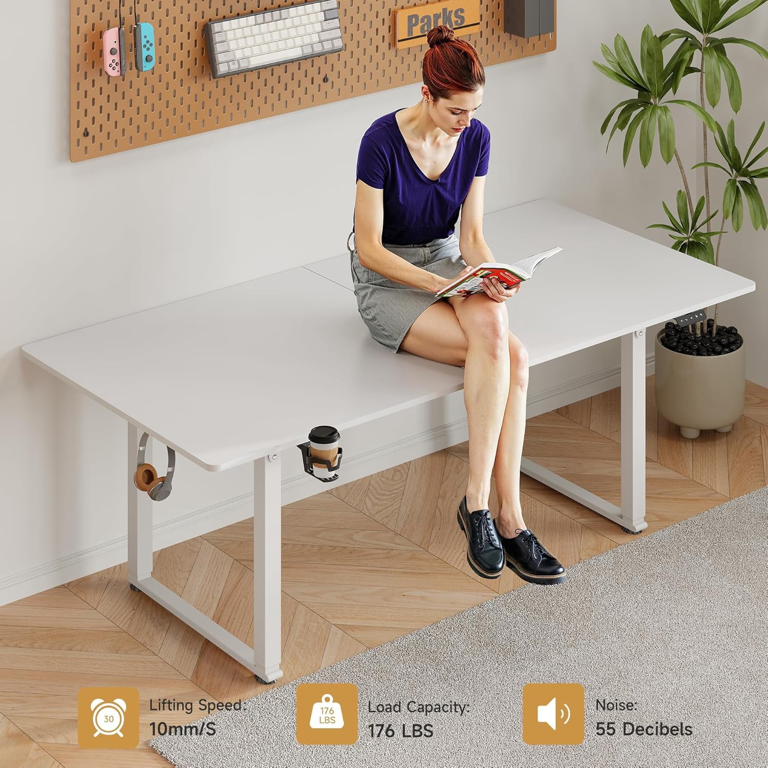 71x32 Inch Adjustable Standing Desk with 4 Legs, Stand-up Desk Features a Spacious Rectangular Top, Dual-Motor Lift, and Memory Presets (28-46Inch) for Home Offices or Computer Workstations, White - Image 4