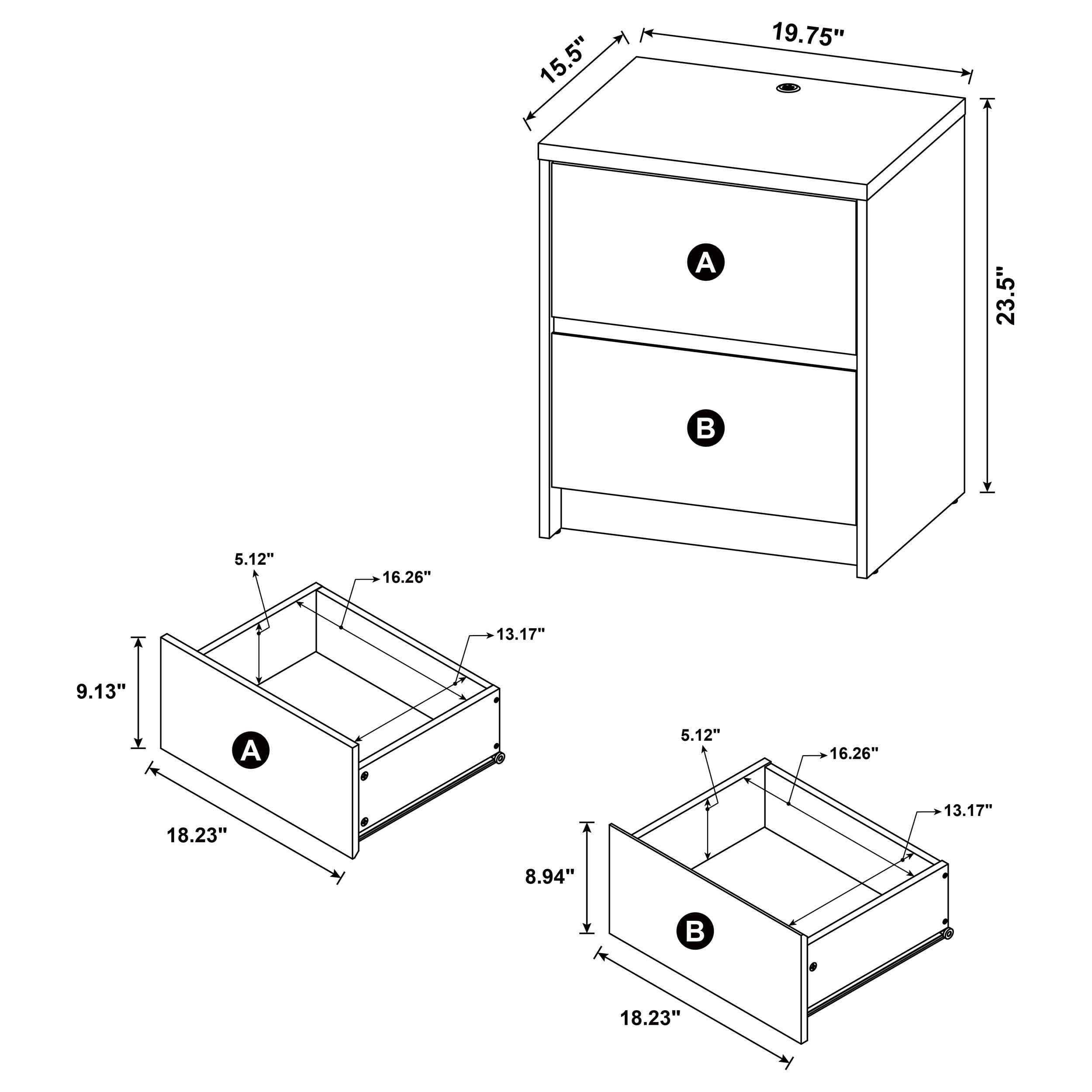 Geary Dark Pine 2-Drawer Nightstand with LED Motion Sensor Light & Dual USB-A/C Ports | Engineered Wood | 23.5" H x 19.75" W | Bedroom Furniture - Image 8