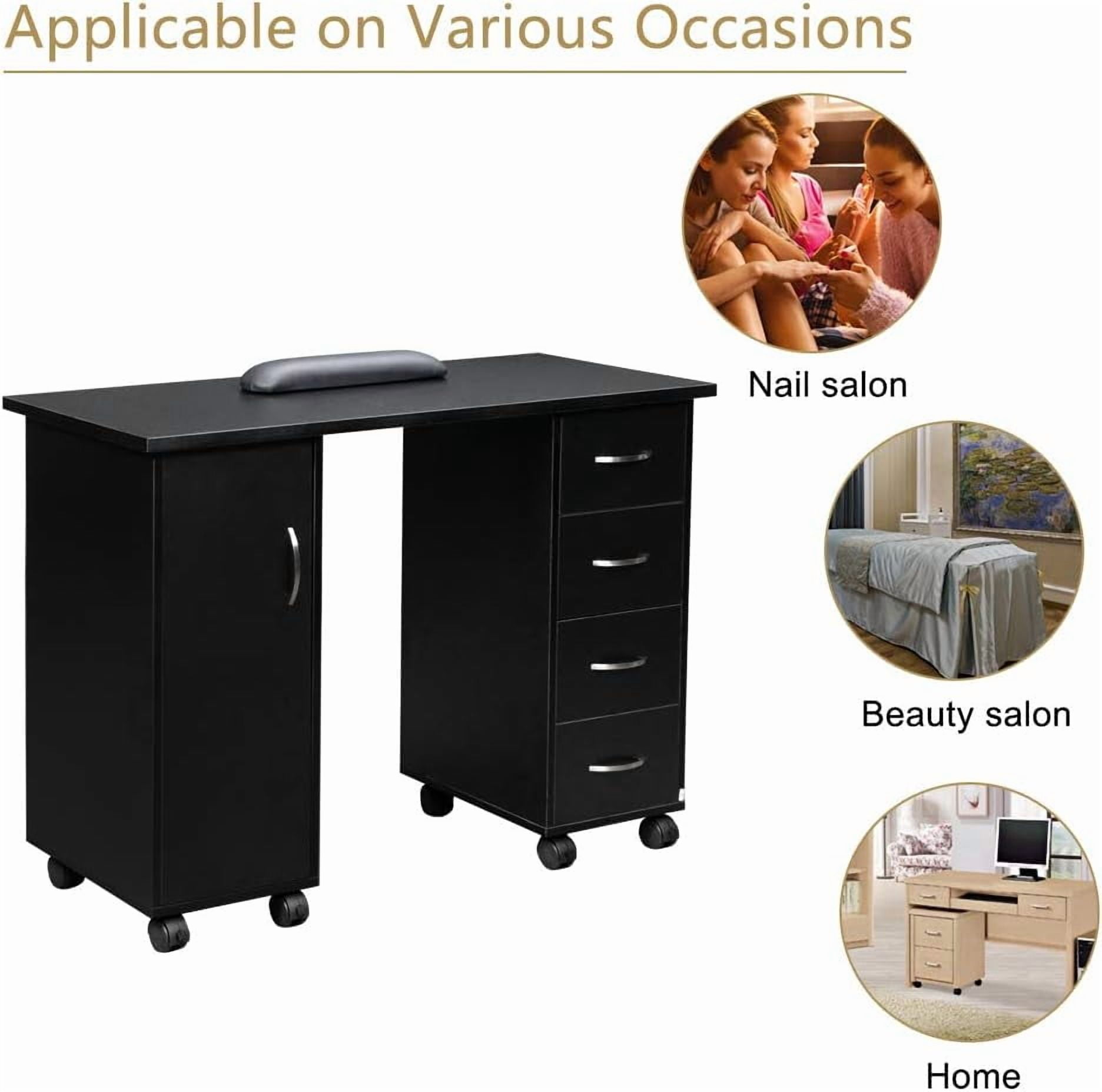 Karl home Manicure Table Nail Desk with Wrist Rest, 47.2"*21.3"*31.9" Nail Station or Nail Tech, Beauty Salon Nail Supplies Decor Workstation,with Storage Drawers & Cabinet, Black - Image 8