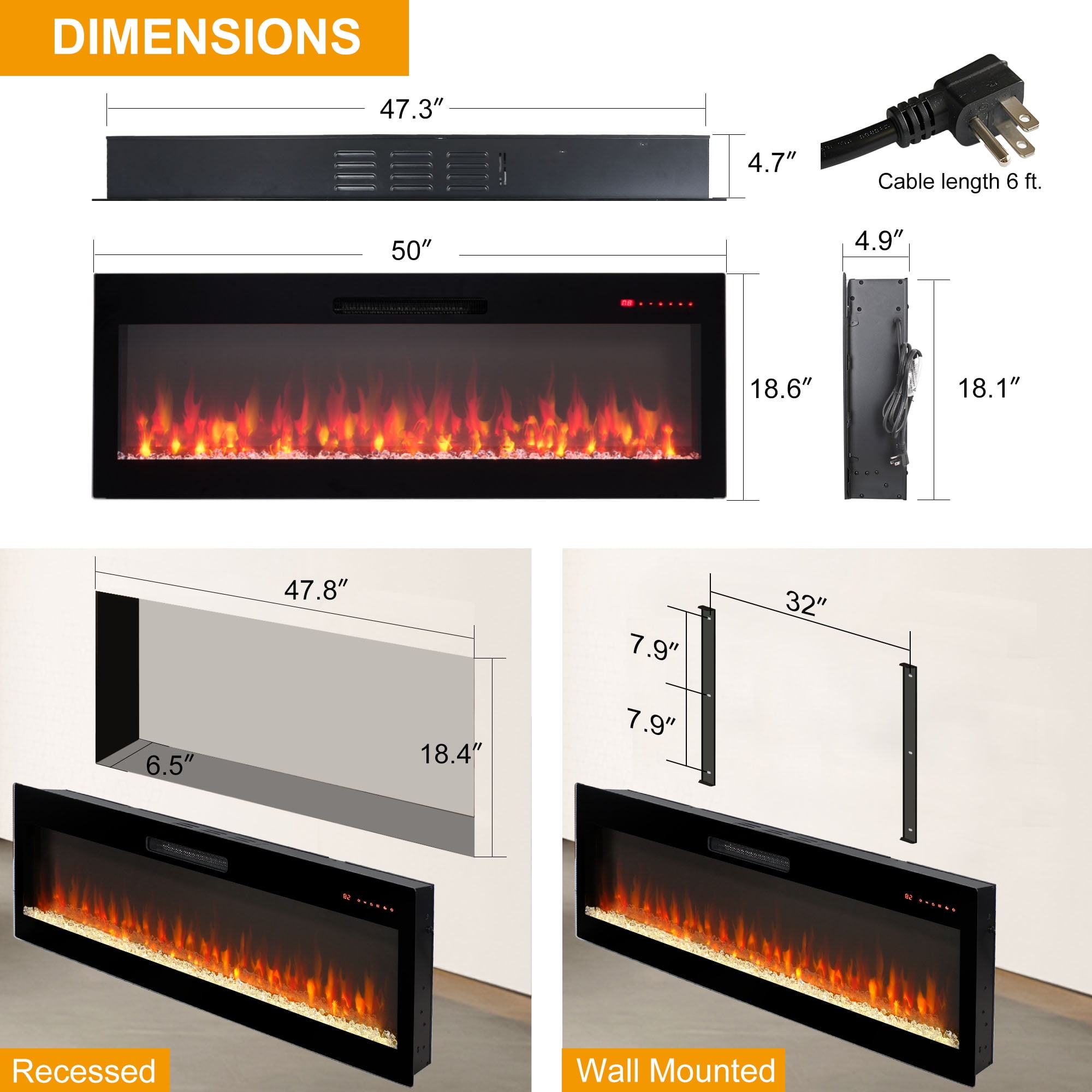 60 inch Fireplace TV Stand for TVs up to 70",with 50"smart Electric Fireplace,white - Image 5