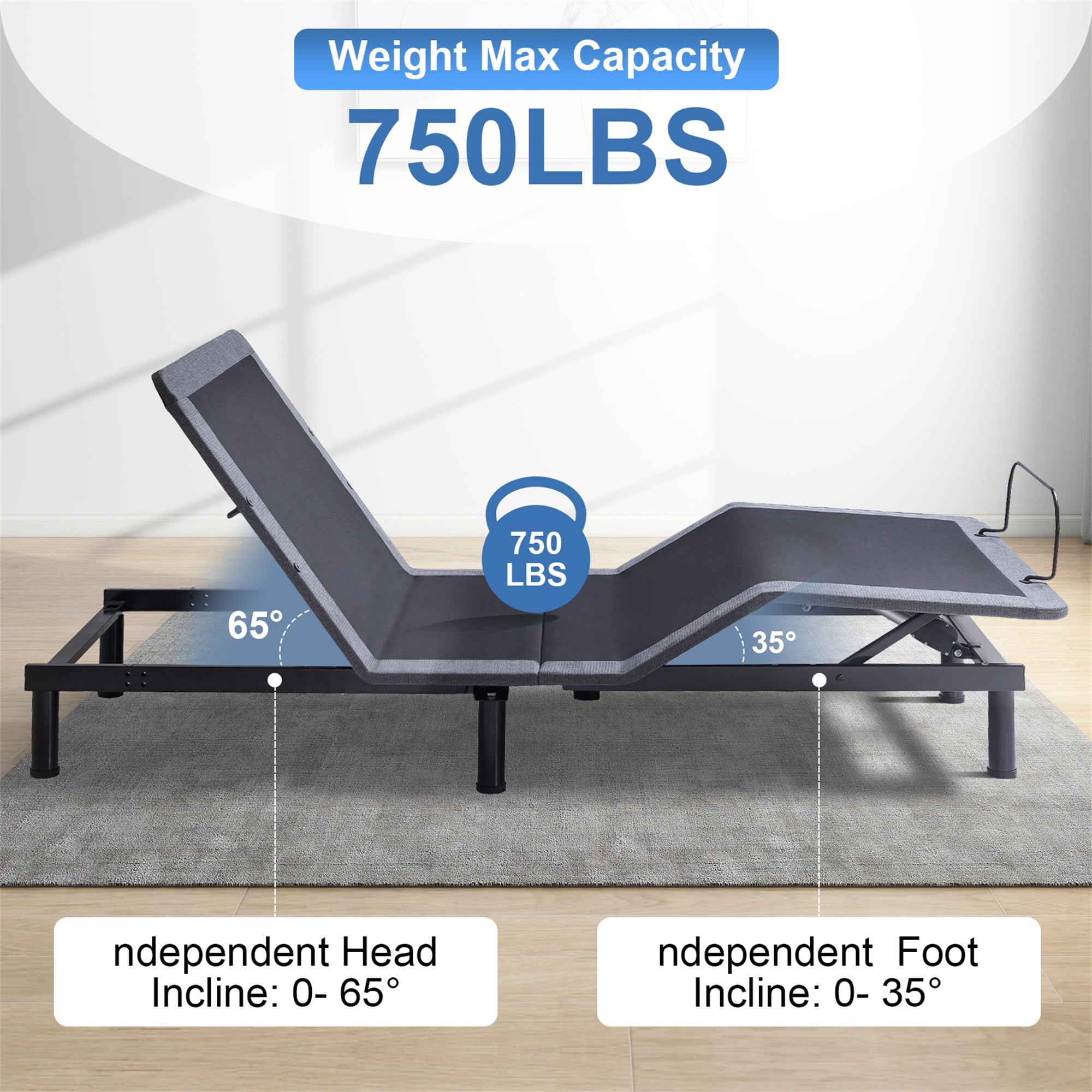 Split King Adjustable Bed Base with Massage, Electric Bed Frame Dual Head & Foot Lift, Wireless Remote, Zero Gravity, Anti-Snore, LED Light, USB Ports - Image 4