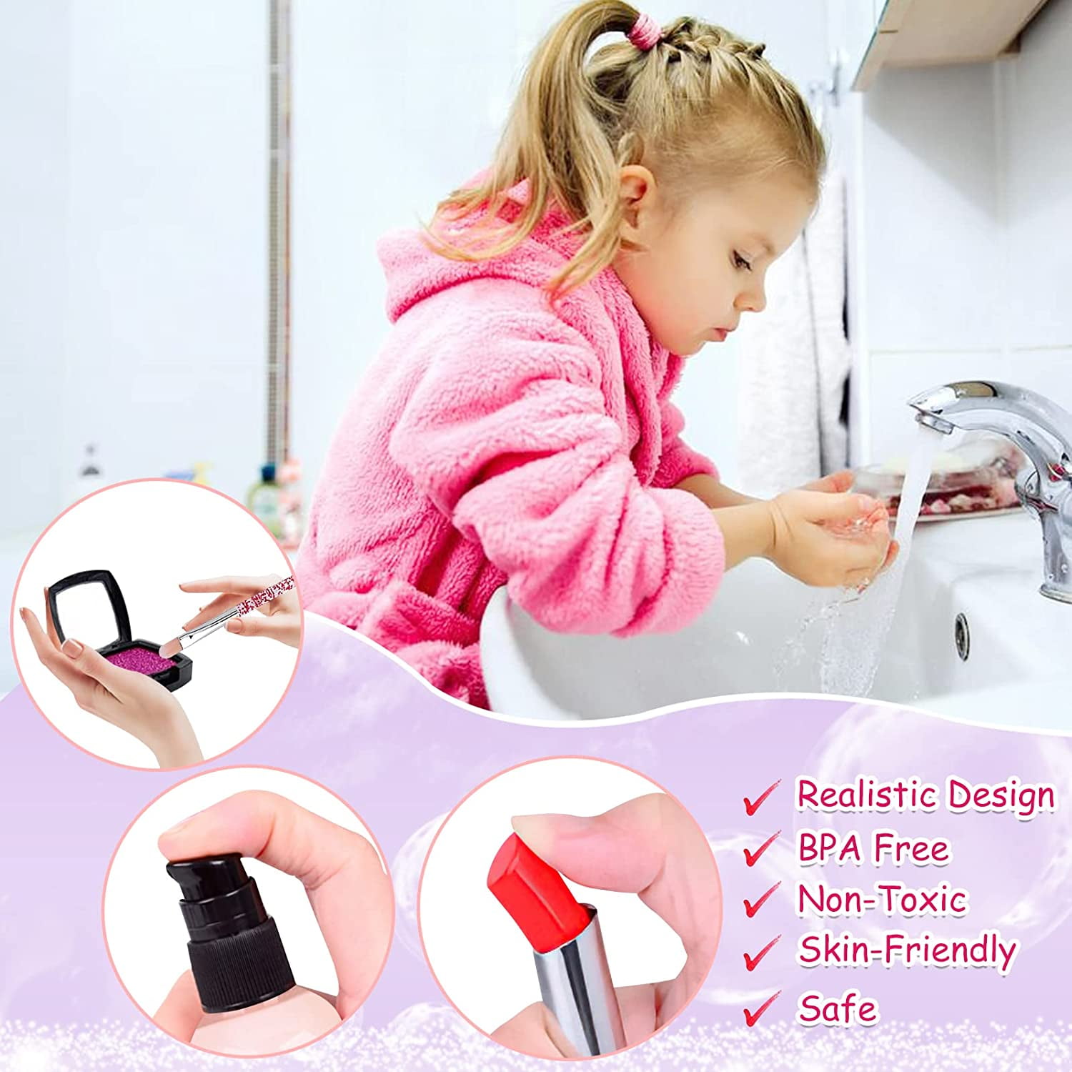 Rirool Pretend Makeup Kit for Girls - Kids Play Set with Cosmetic Bag - Ideal Gift for Toddlers & Little Girls Age 3+ (Not Real Makeup) - Image 6