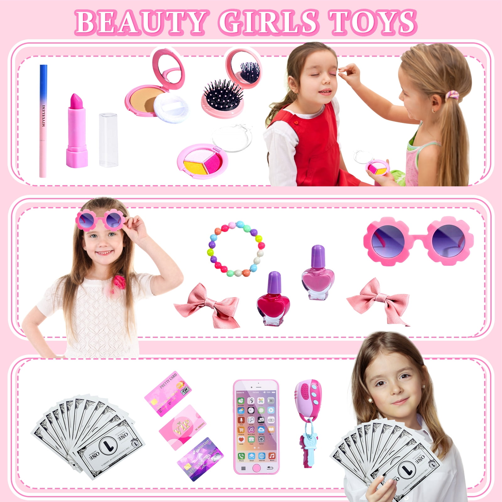 Rirool Princess Themed Play Purse - 31 Piece Toy Set with Handbag, Pretend Makeup, Smartphone, and More - Perfect for Girls' Role-Playing - Ages 3-8+ - Image 7