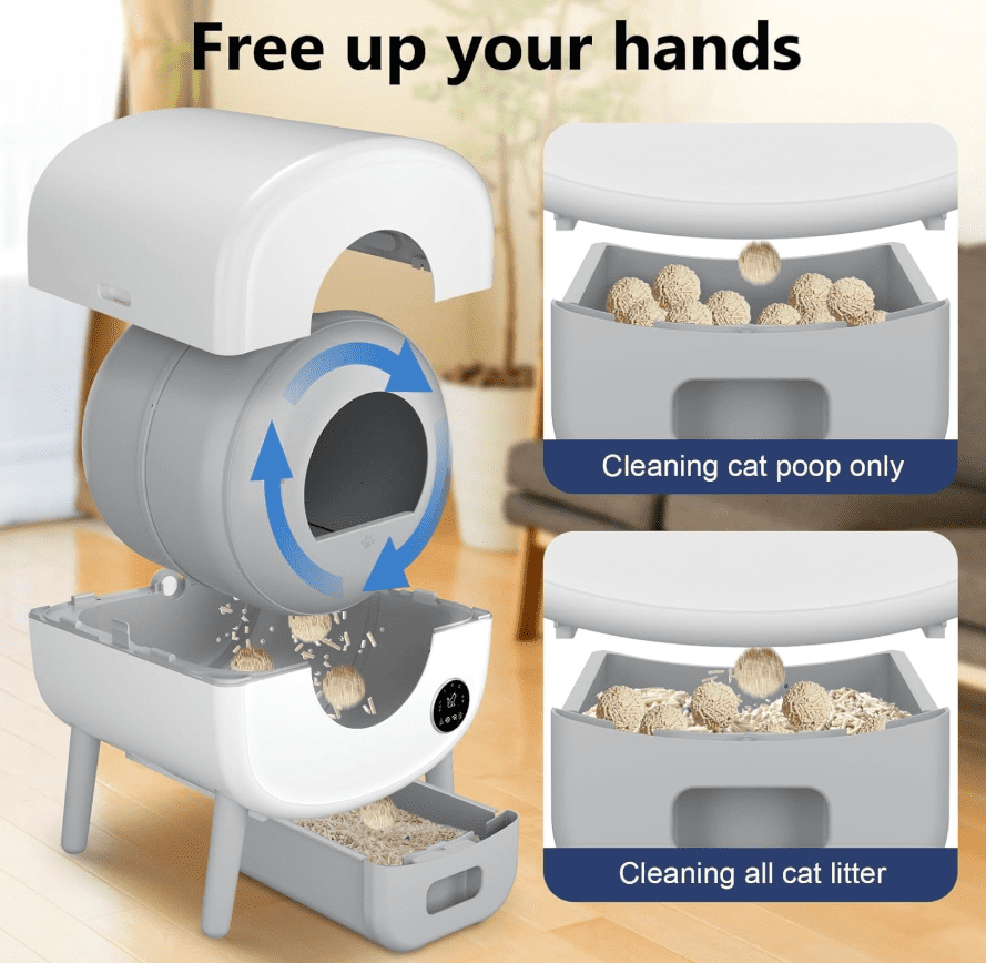 Sleek White & Grey Automatic Cat Litter Box with Garbage Bags for Effortless Maintenance - Image 3
