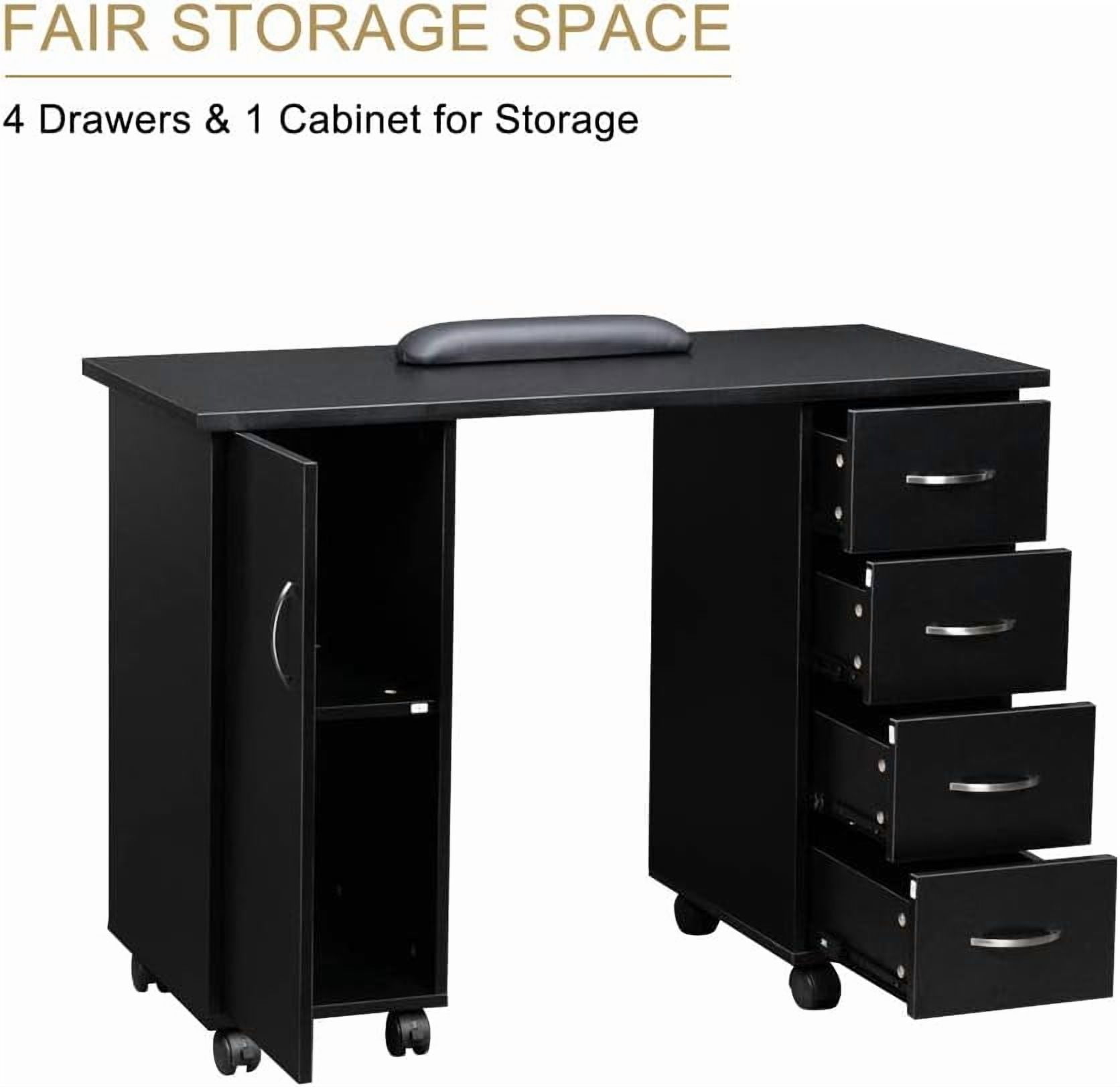 Karl home Manicure Table Nail Desk with Wrist Rest, 47.2"*21.3"*31.9" Nail Station or Nail Tech, Beauty Salon Nail Supplies Decor Workstation,with Storage Drawers & Cabinet, Black - Image 5