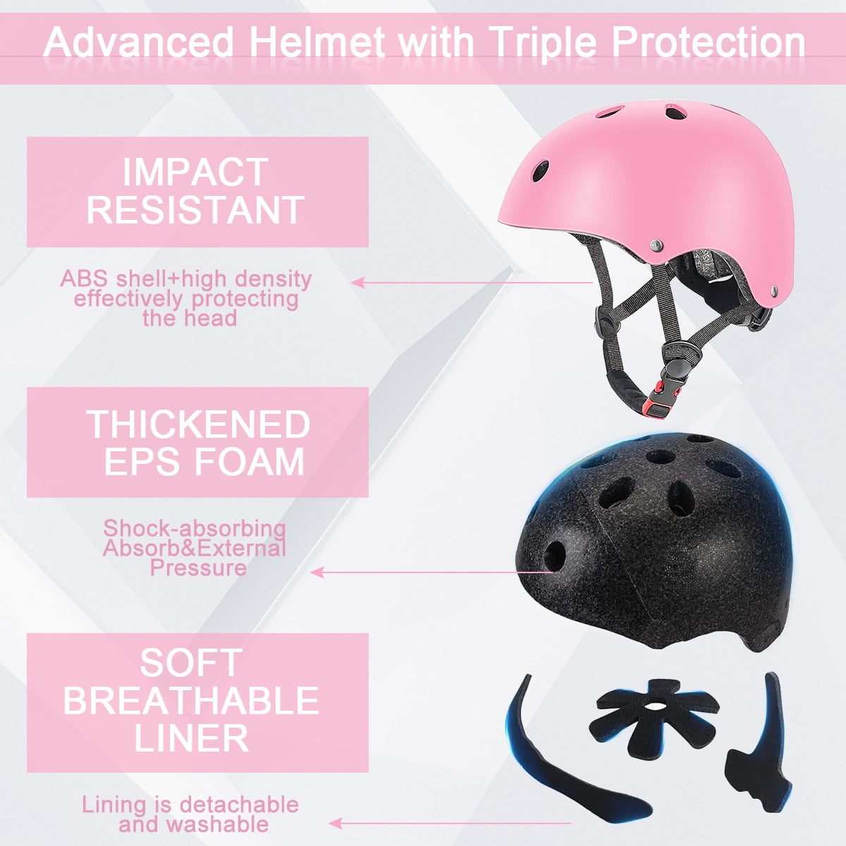 Rirool Kids Bike Helmet & Protective Gear Set - Ages 3-10 Boys Girls - Skateboard Cycling Scooter Rollerblading - Pink - Image 3