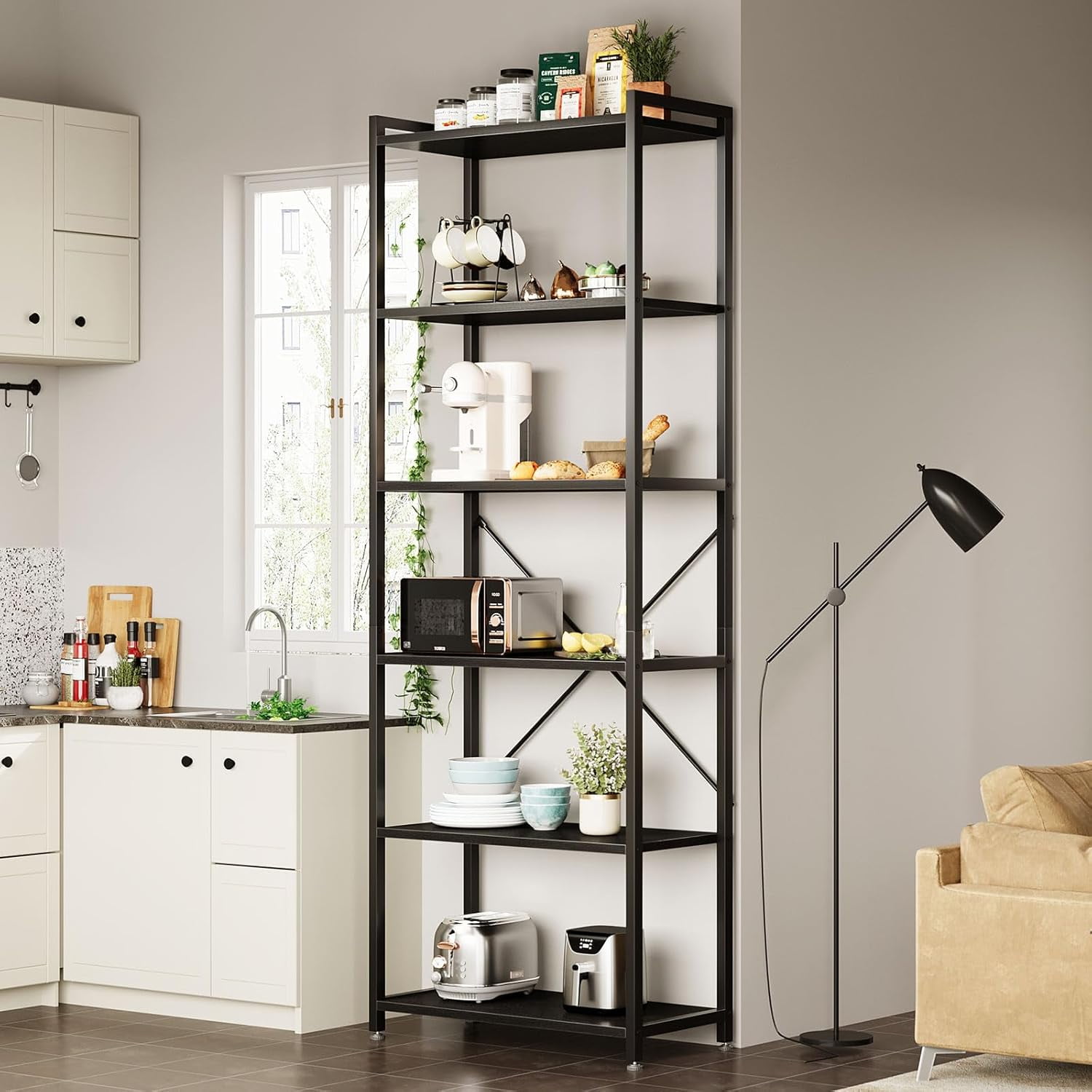 Book Shelf, 6/7 Tier Tall Bookshelf, Modern Wood Bookcase Shelves for Bedroom, Industrial Display Shelf for Living Room Home Office Kitchen, Standing Shelving Unit Storage Organizer - Image 4