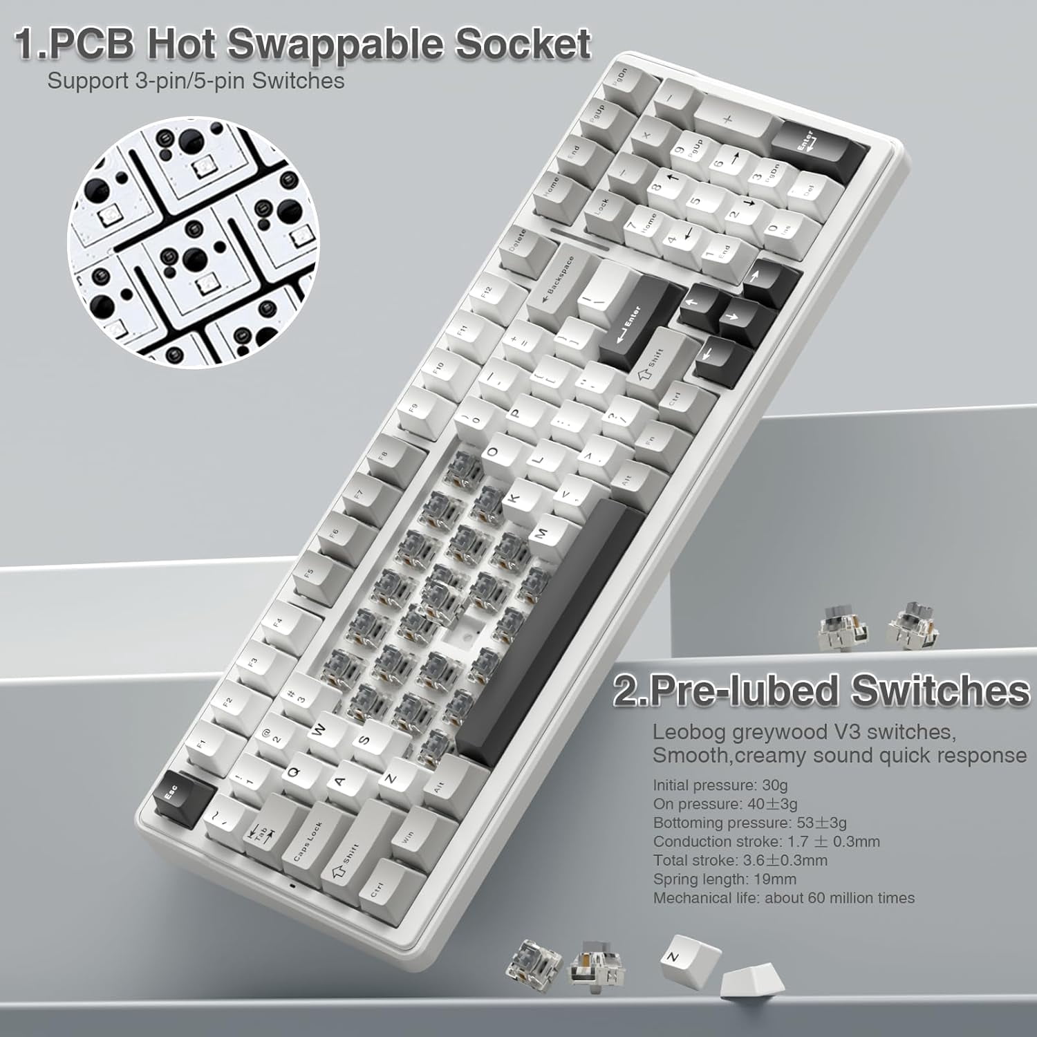 F99 Wireless Mechanical Keyboard,Tri-Mode BT5.0/2.4GHz/USB-C Hot Swappable Custom Keyboard,Pre-lubed Linear Switches,RGB Backlit Computer Gaming Keyboards for PC/Tablet/PS/Xbox - Image 2
