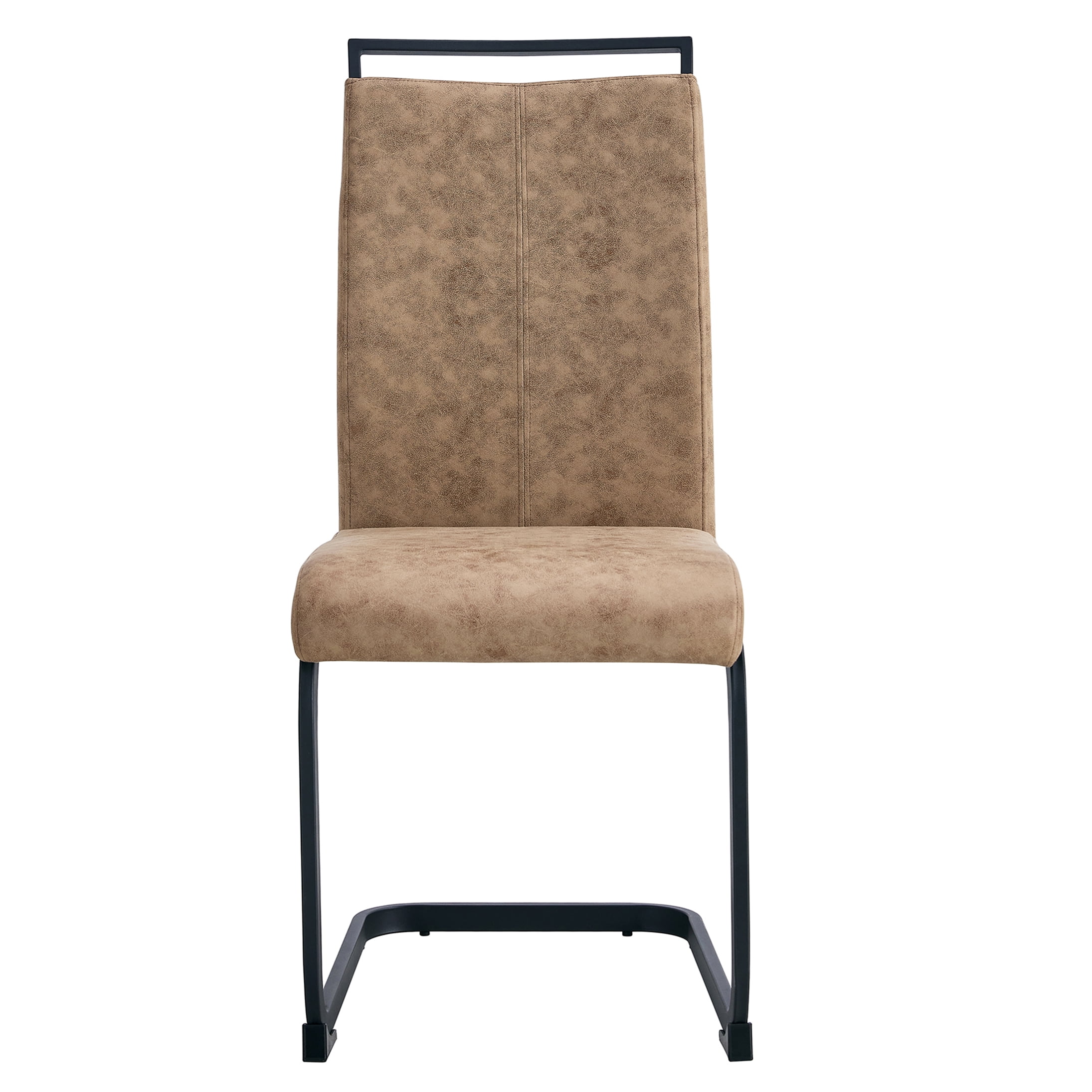 Brown Tech Cloth Dining Chairs Set of 2 - High Back Upholstered Side Chairs with C-Shaped Metal Legs for Kitchen, Dining Room, Office - Image 9