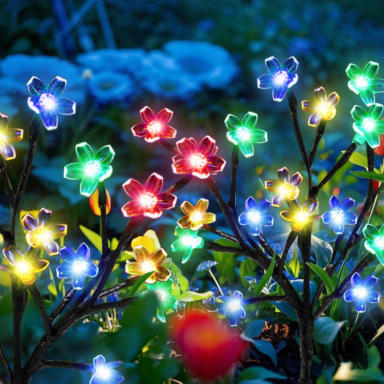 Rirool Solar Flower Lights, 20 Cherry Blossom LED Solar Garden Lights, 2-Pack Waterproof Multi-Color Outdoor Lights for Pathway, Yard, Patio, and Christmas Decoration - Image 7