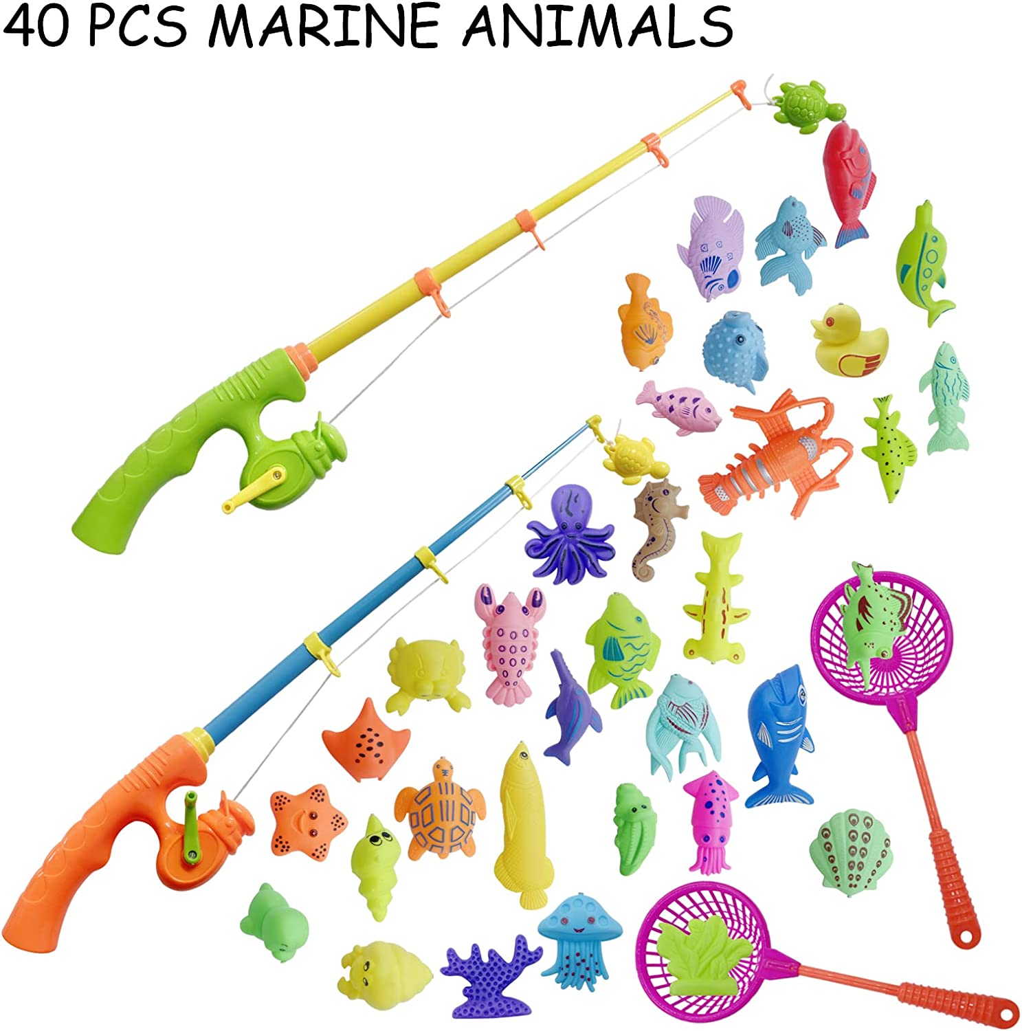Rirool Magnetic Fishing Game Toy for Kids - 40PCS Ocean Animals, 2 Rods & Nets - Bath, Pool, Floor Play, STEM Learning Toy for Toddlers Preschool - Image 6