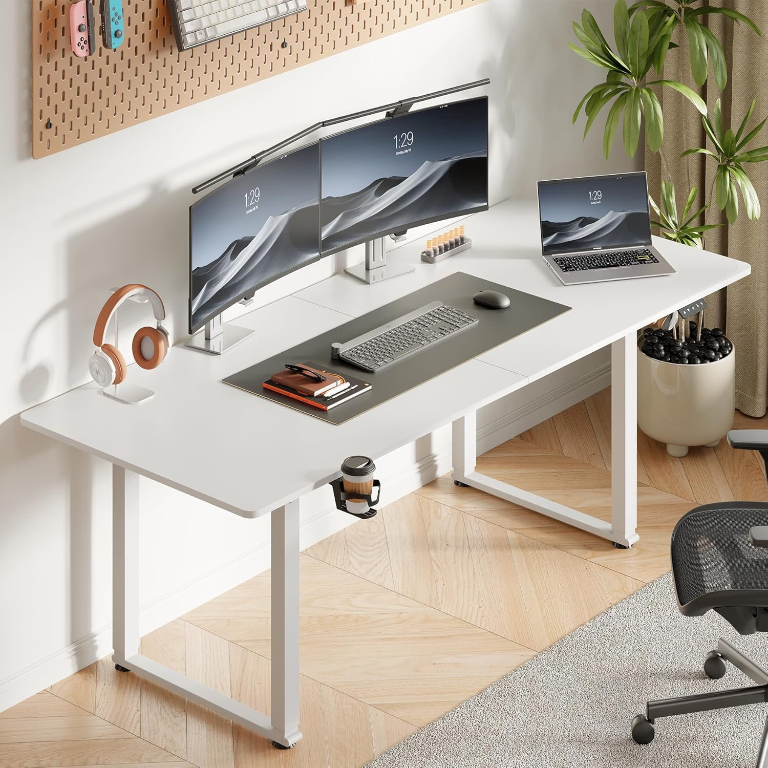 71x32 Inch Adjustable Standing Desk with 4 Legs, Stand-up Desk Features a Spacious Rectangular Top, Dual-Motor Lift, and Memory Presets (28-46Inch) for Home Offices or Computer Workstations, White - Image 3