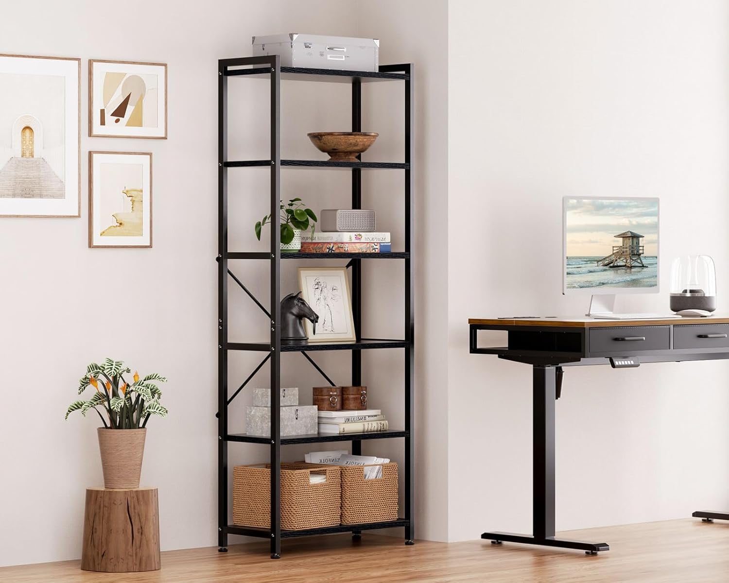 Book Shelf, 6/7 Tier Tall Bookshelf, Modern Wood Bookcase Shelves for Bedroom, Industrial Display Shelf for Living Room Home Office Kitchen, Standing Shelving Unit Storage Organizer - Image 9