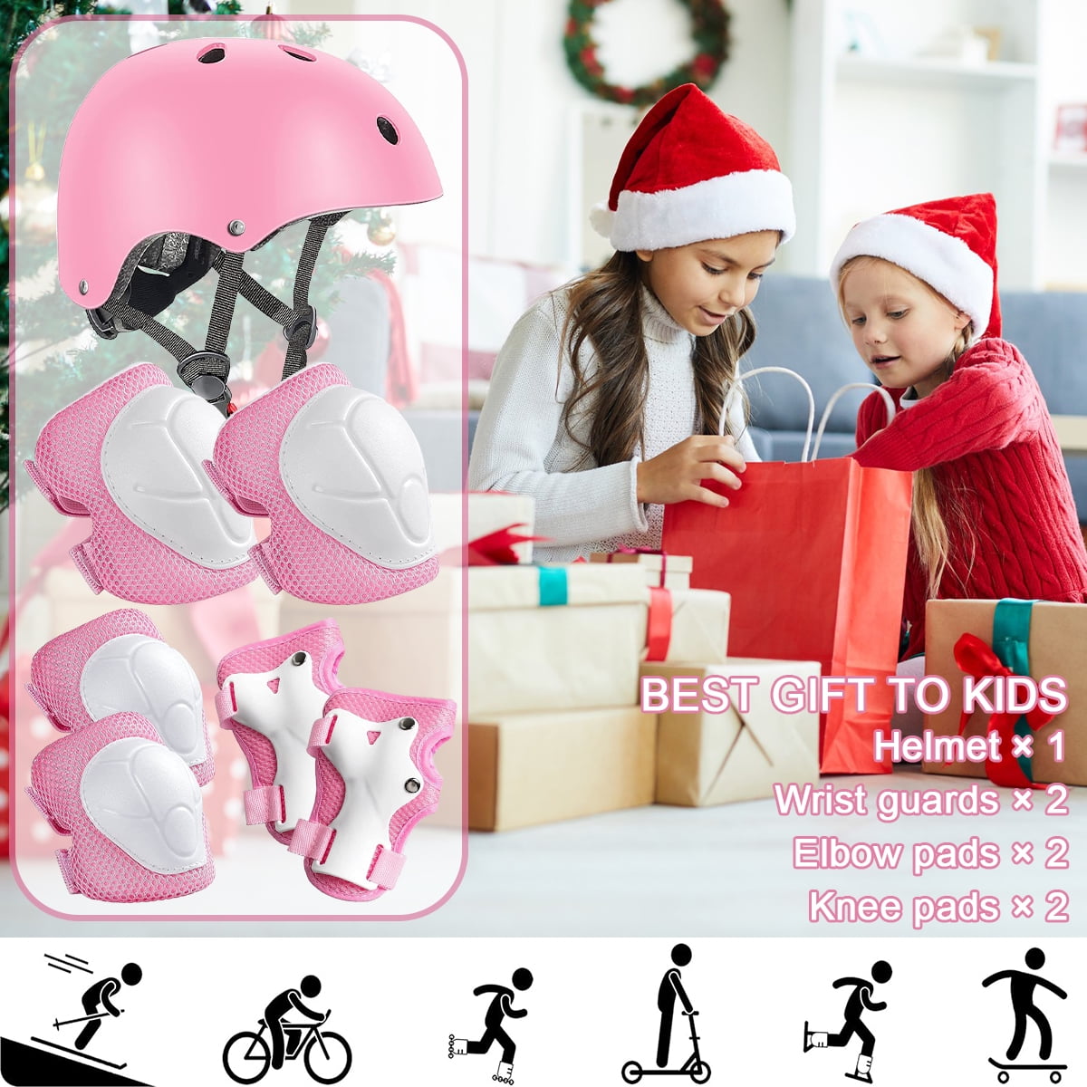 Rirool Kids Bike Helmet & Protective Gear Set - Ages 3-10 Boys Girls - Skateboard Cycling Scooter Rollerblading - Pink - Image 4