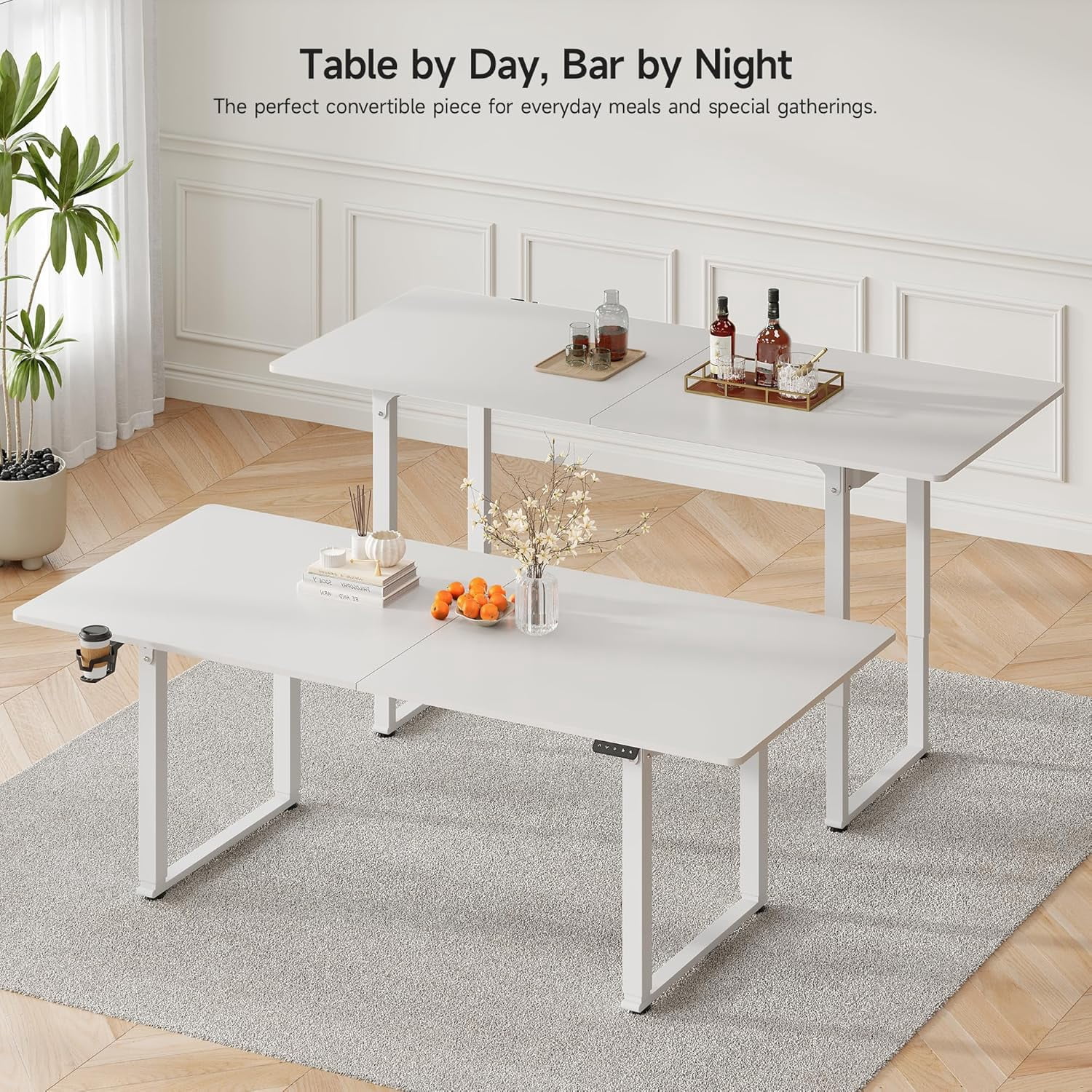 71x32 Inch Adjustable Standing Desk with 4 Legs, Stand-up Desk Features a Spacious Rectangular Top, Dual-Motor Lift, and Memory Presets (28-46Inch) for Home Offices or Computer Workstations, White - Image 2