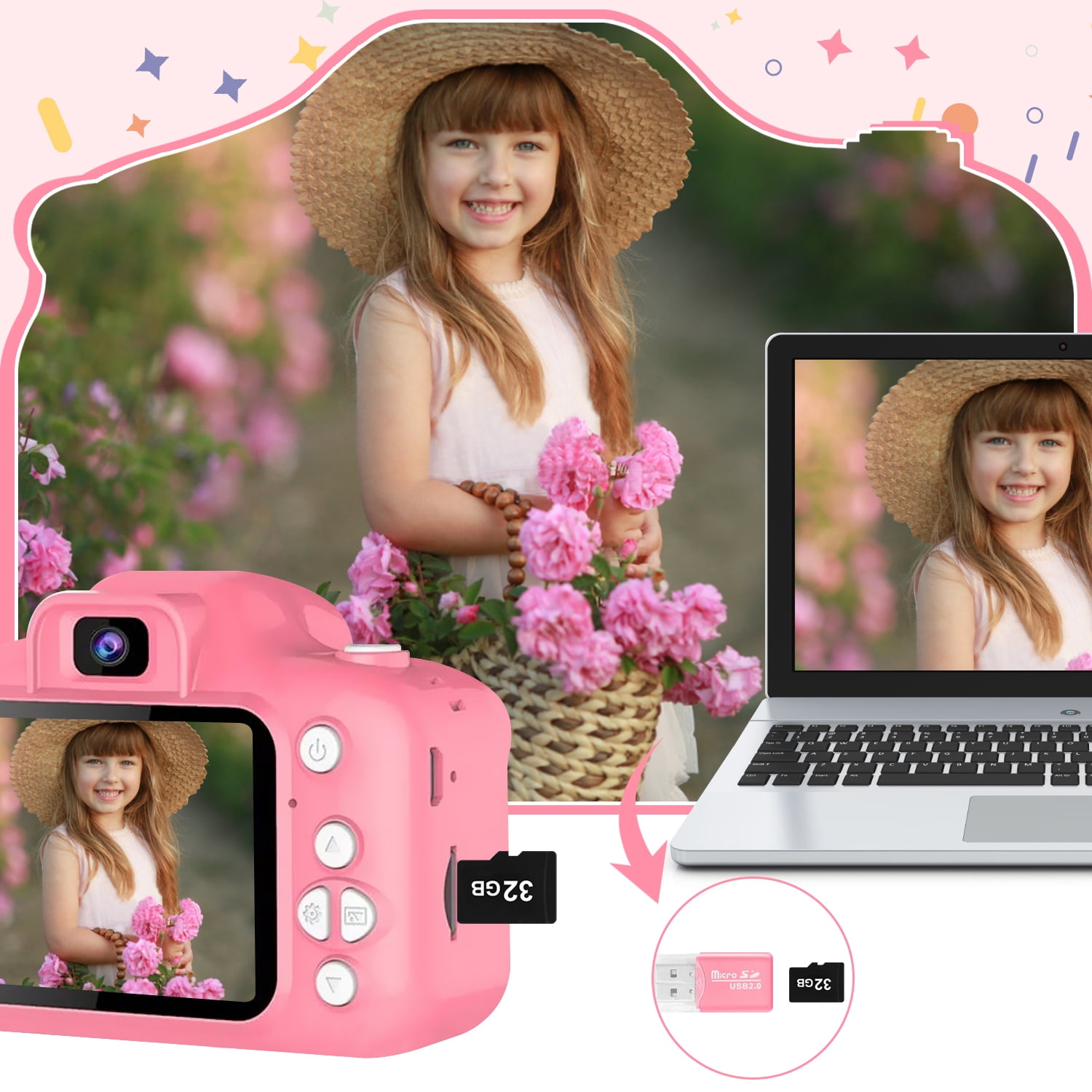 Rirool HD Kids Digital Camera for Girls 3-12, 13MP Video & Photo Camera with 32GB SD Card, Selfie Camera for Toddlers, Best Birthday Gift for 3-10 Year Old Girls (Pink) - Image 3