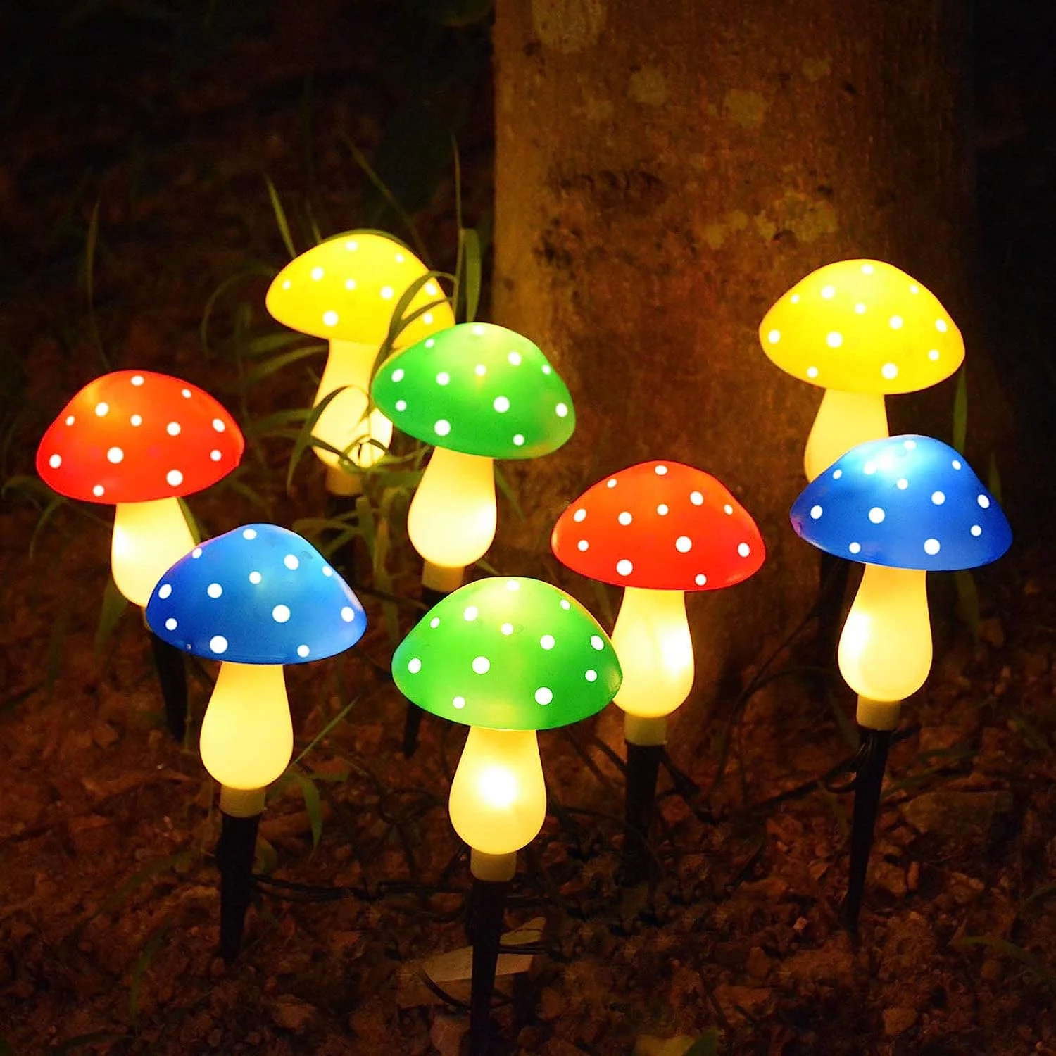 Rirool 8 Pack Solar Mushroom Lights Outdoor, 23ft Multicolor LED Fairy String Lights with 8 Modes, IP65 Waterproof for Garden Patio Yard Decor - Image 8
