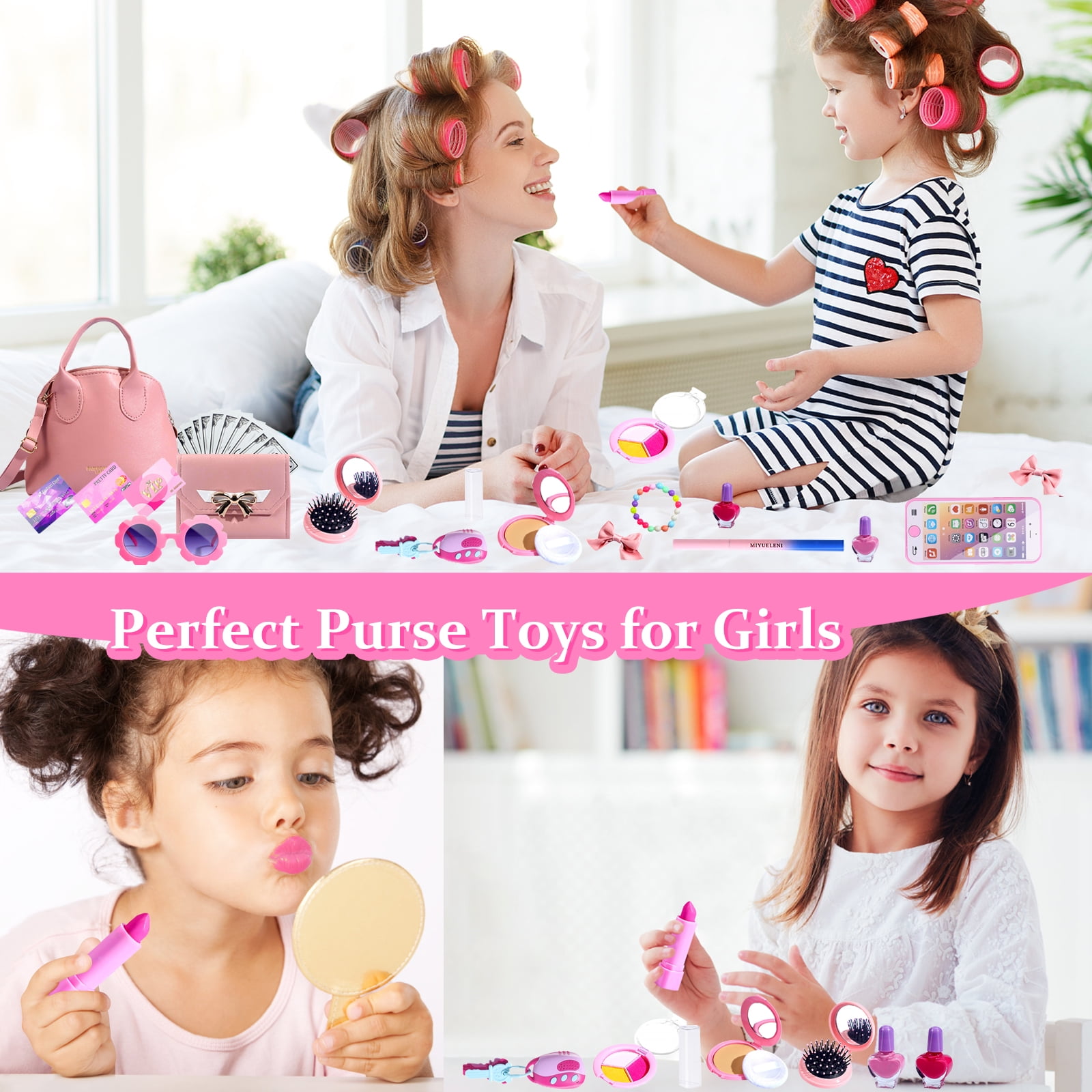 Rirool Princess Themed Play Purse - 31 Piece Toy Set with Handbag, Pretend Makeup, Smartphone, and More - Perfect for Girls' Role-Playing - Ages 3-8+ - Image 4