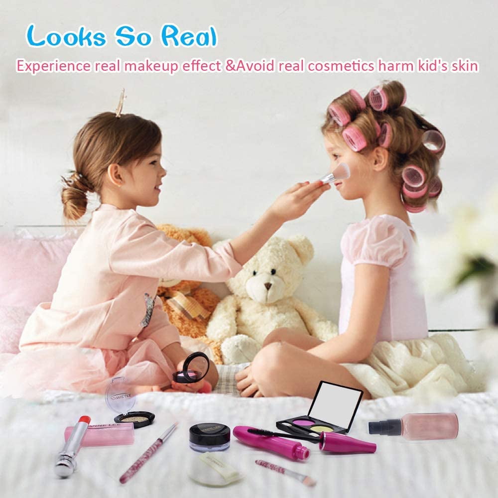 Rirool Play Kit for Girls - Vanity Set and Pretend Makeup Case - Perfect Gift for Toddlers and Kids - Pink - Ages 3-8 (Not Real Makeup) - Image 4