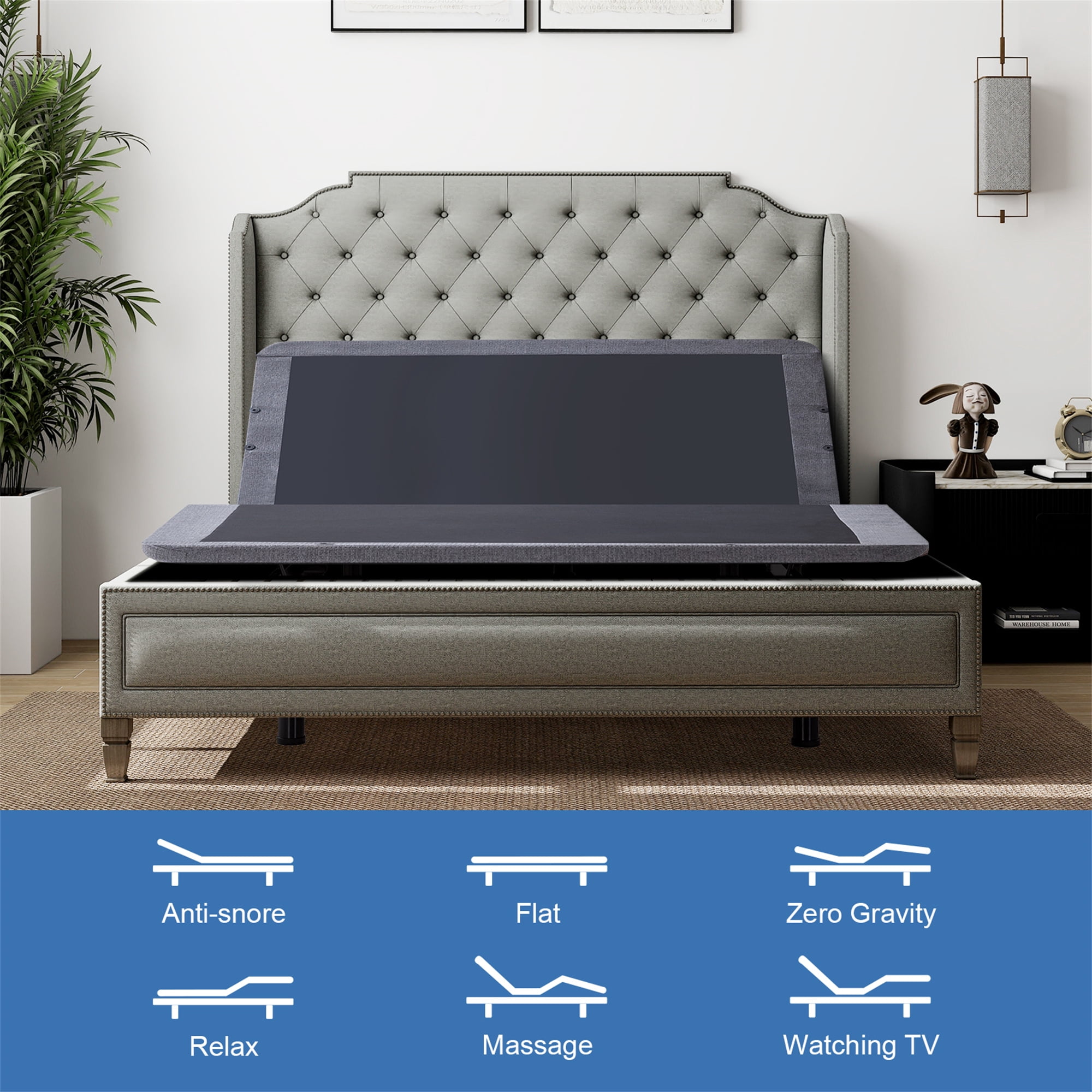 Split King Adjustable Bed Base with Massage, Electric Bed Frame Dual Head & Foot Lift, Wireless Remote, Zero Gravity, Anti-Snore, LED Light, USB Ports - Image 2