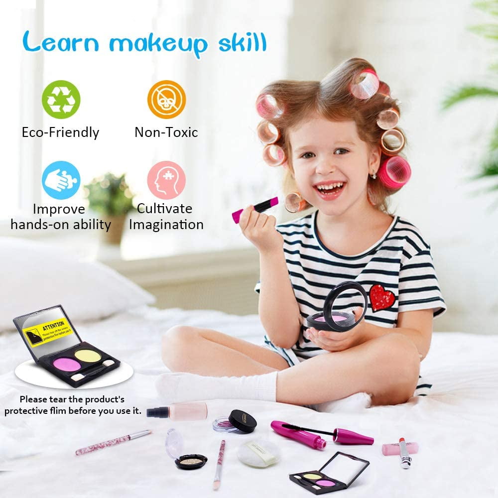 Rirool Play Kit for Girls - Vanity Set and Pretend Makeup Case - Perfect Gift for Toddlers and Kids - Pink - Ages 3-8 (Not Real Makeup) - Image 7