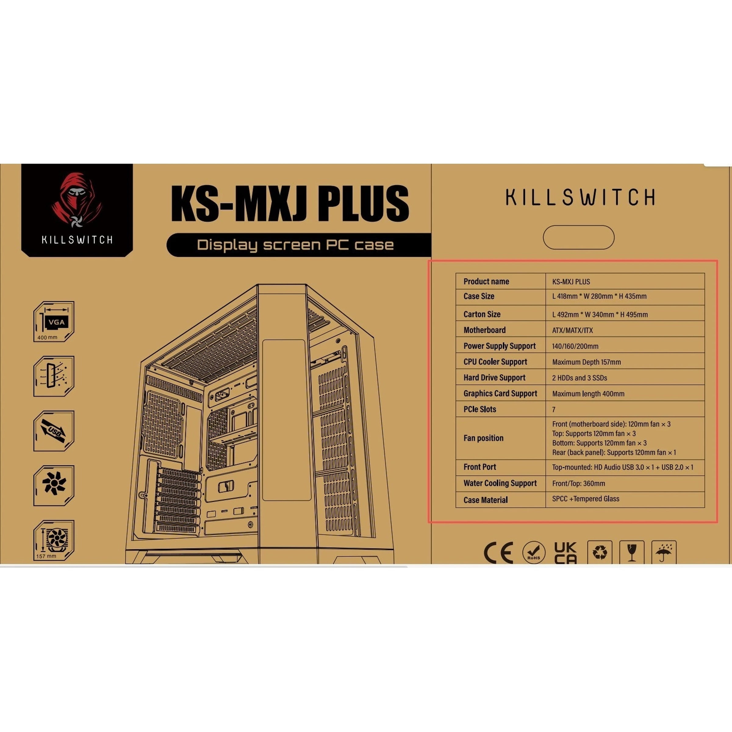 KILLSWTICH - KS MXJ PLUS - ATX/MATX/ITX GAMING PC CASE w/ SCREEN, PSU & 4 FANS - Image 4