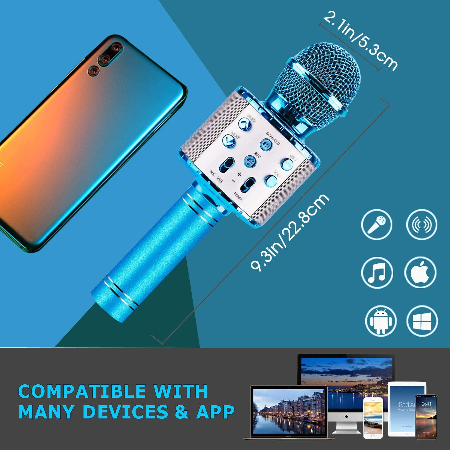 Rirool Kids Wireless Karaoke Microphone with LED Lights - Portable Handheld Mic Speaker for Home KTV, Birthday Party, and Music Singing - Image 5