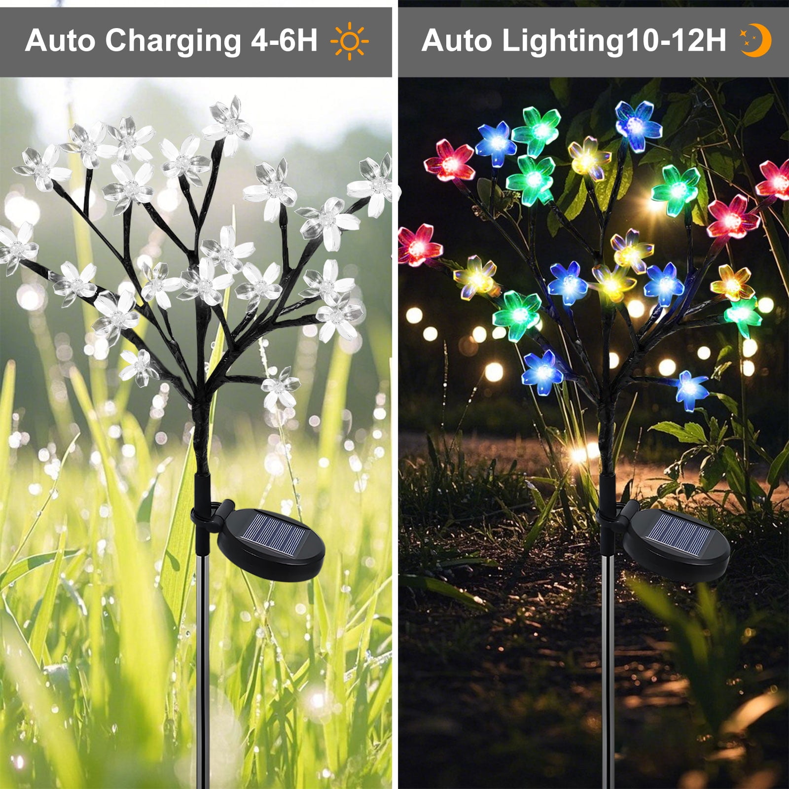 Rirool Solar Flower Lights, 20 Cherry Blossom LED Solar Garden Lights, 2-Pack Waterproof Multi-Color Outdoor Lights for Pathway, Yard, Patio, and Christmas Decoration - Image 2