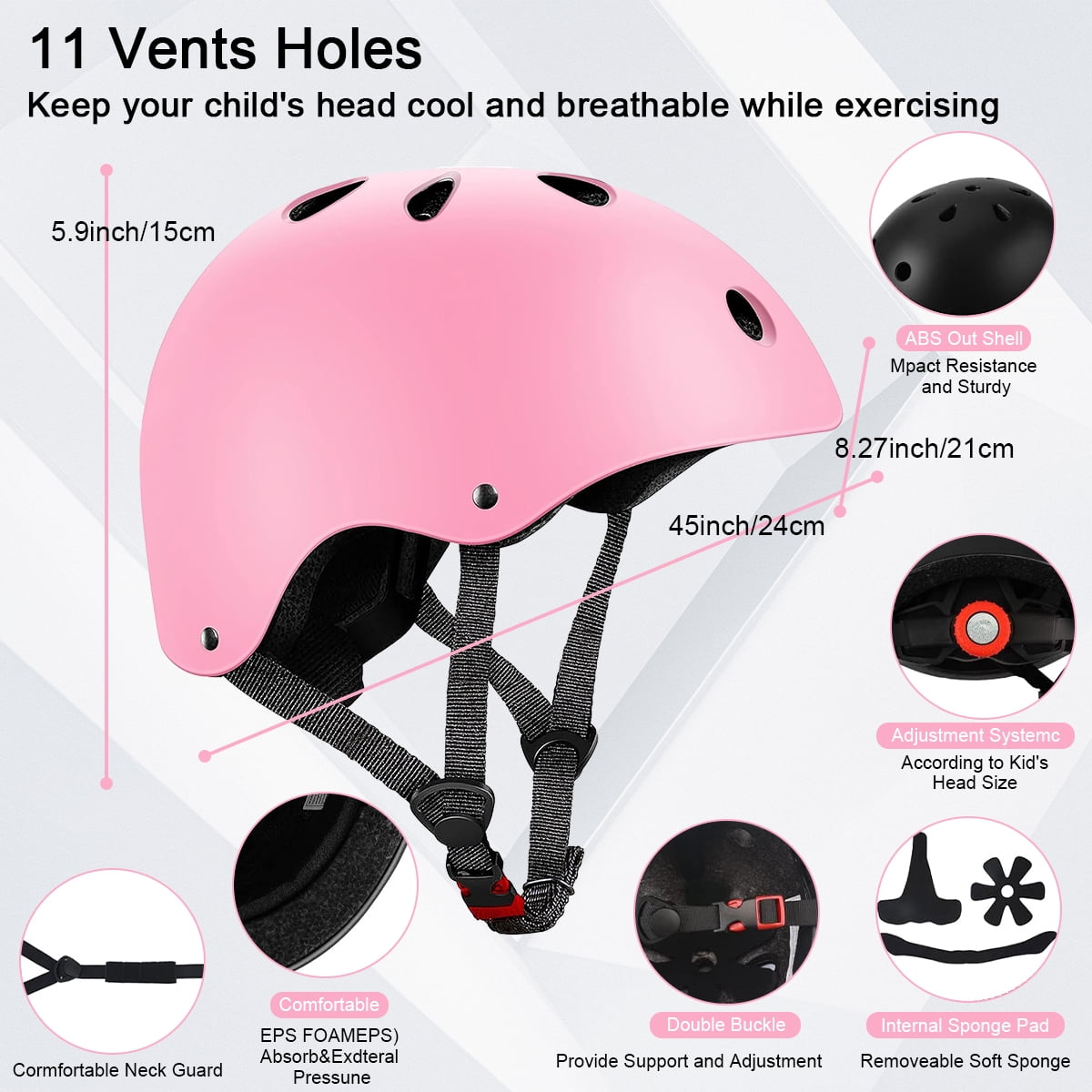 Rirool Kids Bike Helmet & Protective Gear Set - Ages 3-10 Boys Girls - Skateboard Cycling Scooter Rollerblading - Pink - Image 2