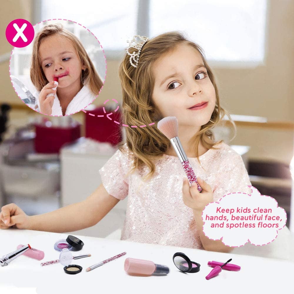 Rirool Play Kit for Girls - Vanity Set and Pretend Makeup Case - Perfect Gift for Toddlers and Kids - Pink - Ages 3-8 (Not Real Makeup) - Image 3