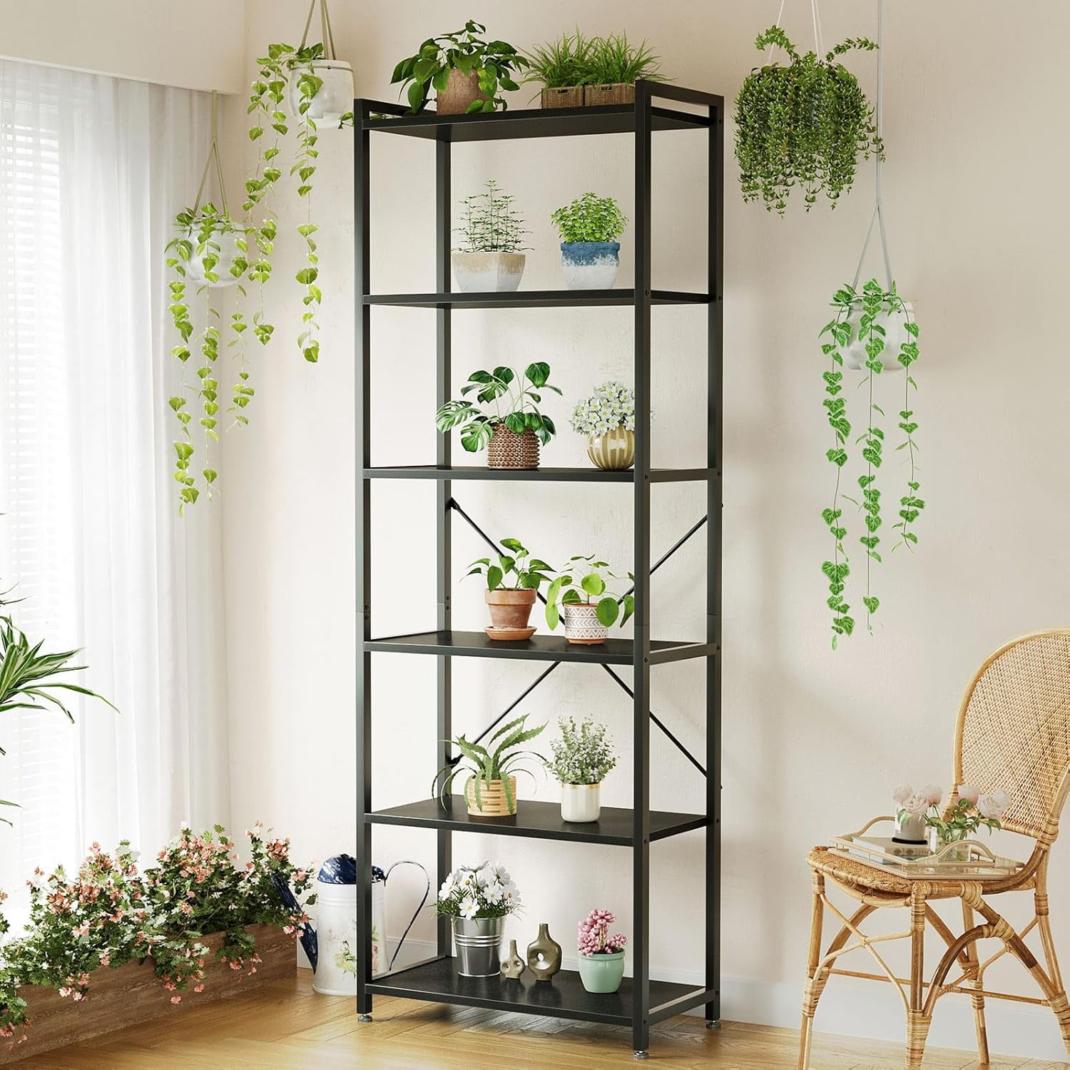 Book Shelf, 6/7 Tier Tall Bookshelf, Modern Wood Bookcase Shelves for Bedroom, Industrial Display Shelf for Living Room Home Office Kitchen, Standing Shelving Unit Storage Organizer - Image 6