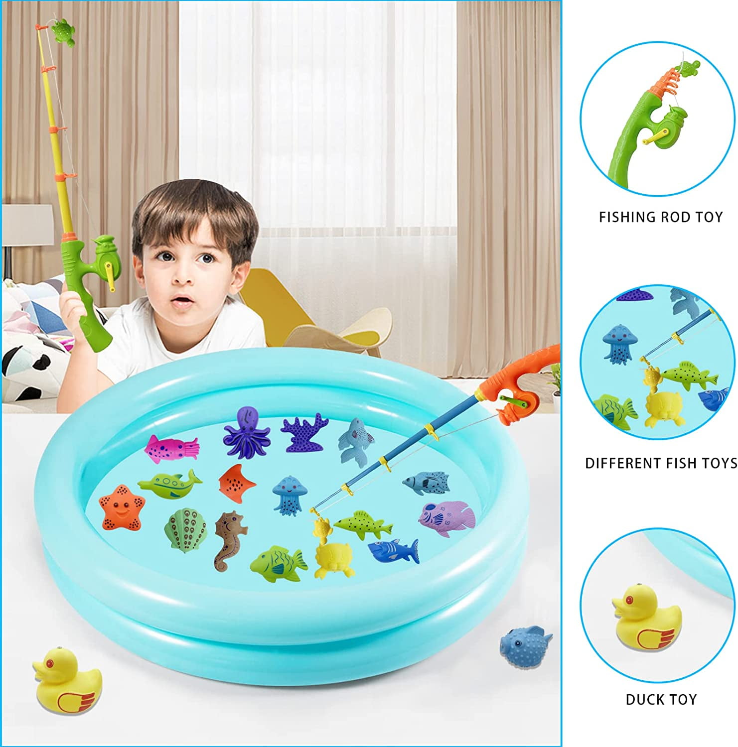 Rirool Magnetic Fishing Game Toy for Kids - 40PCS Ocean Animals, 2 Rods & Nets - Bath, Pool, Floor Play, STEM Learning Toy for Toddlers Preschool - Image 3