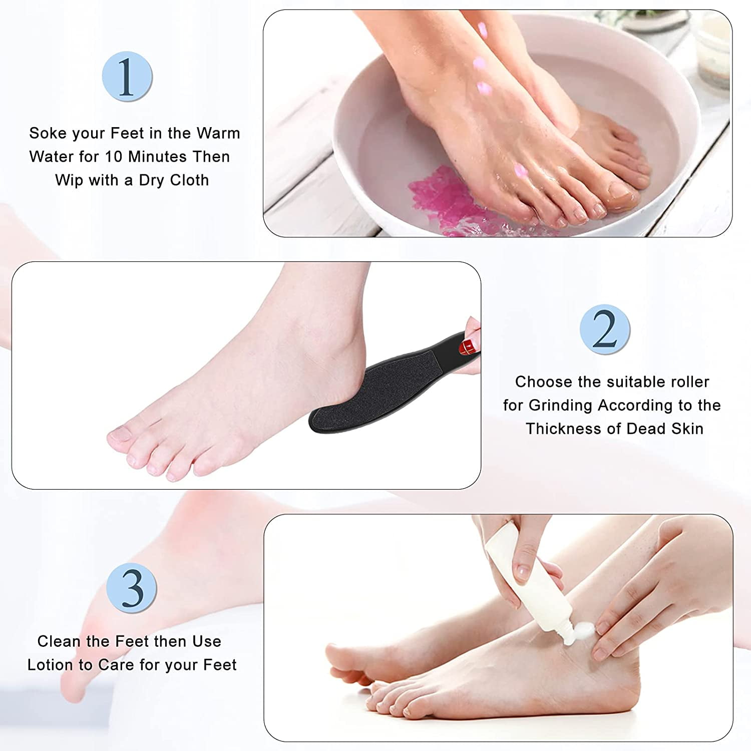 Rirool Electric Callus Remover Kit, 18-in-1 Pedicure Tool Set with 3 Roller Heads for Removing Cracked Heels and Dead Skin,White - Image 5