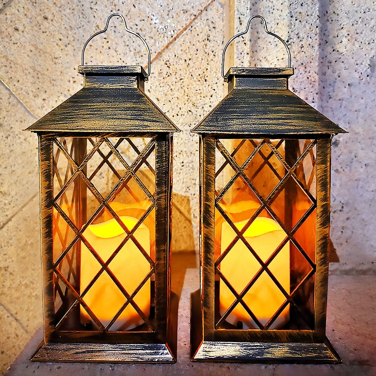 Rirool Solar Outdoor Hanging Lanterns 2-Pack, Waterproof Garden Lantern with LED Flickering Flameless Candle for Patio, Yard, Courtyard Decor - Image 2