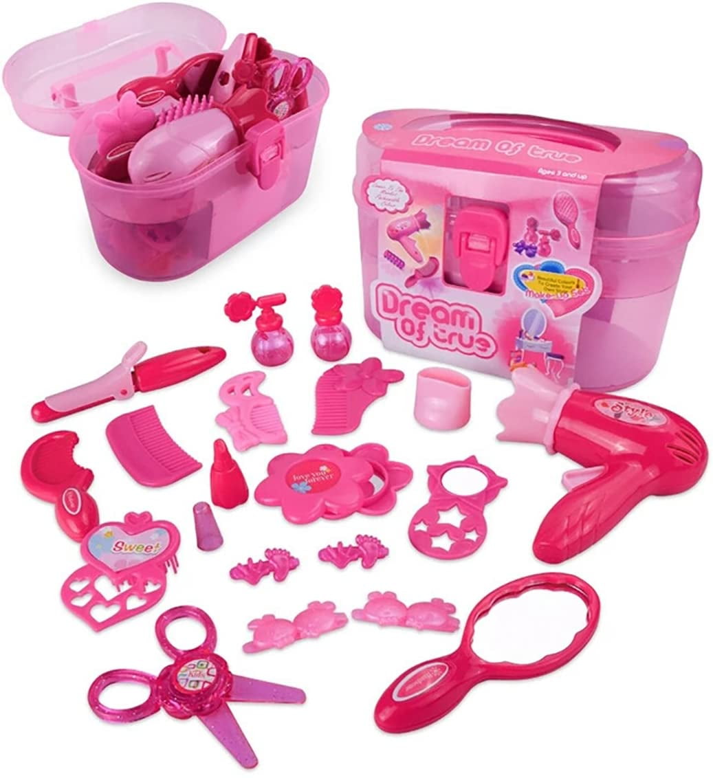 Rirool Little Girl Pretend Play Makeup & Hair Station Set with Case - Beauty Salon Toy Kit for Ages 1-4 - Image 7