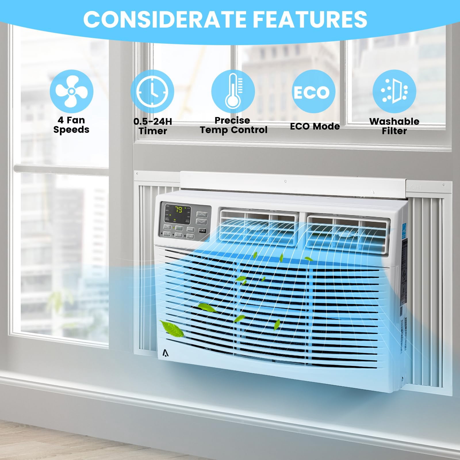 8000 Btu Window Air Conditioner Fast Cooling 350 Sq.ft., Indoor Ac Unit With Remote Control, Wi-Fi Enabled, 115V Mini Air Conditioner For Bedroom With 3 Cooling Modes - Image 2