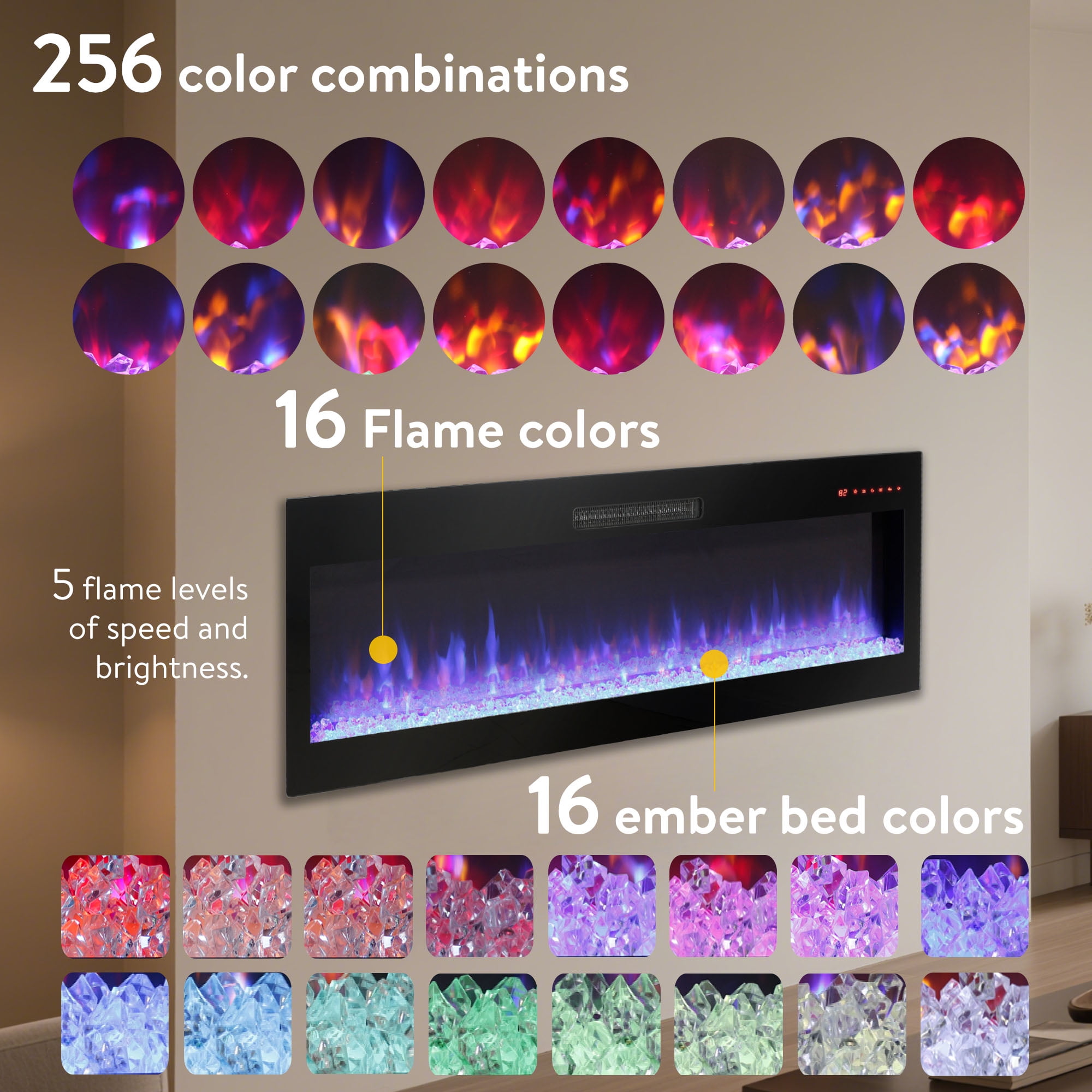 60 inch Fireplace TV Stand for TVs up to 70",with 50"smart Electric Fireplace,white - Image 4