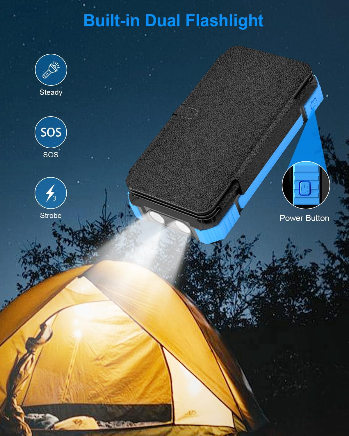 Solar Power 49800mah With 4 Built-in Cables & 3 Foldable Panels Pd22.5w Fast Portable Phone External Pack Usb-c In/output Flashlight For Outdoor Camping - Image 3