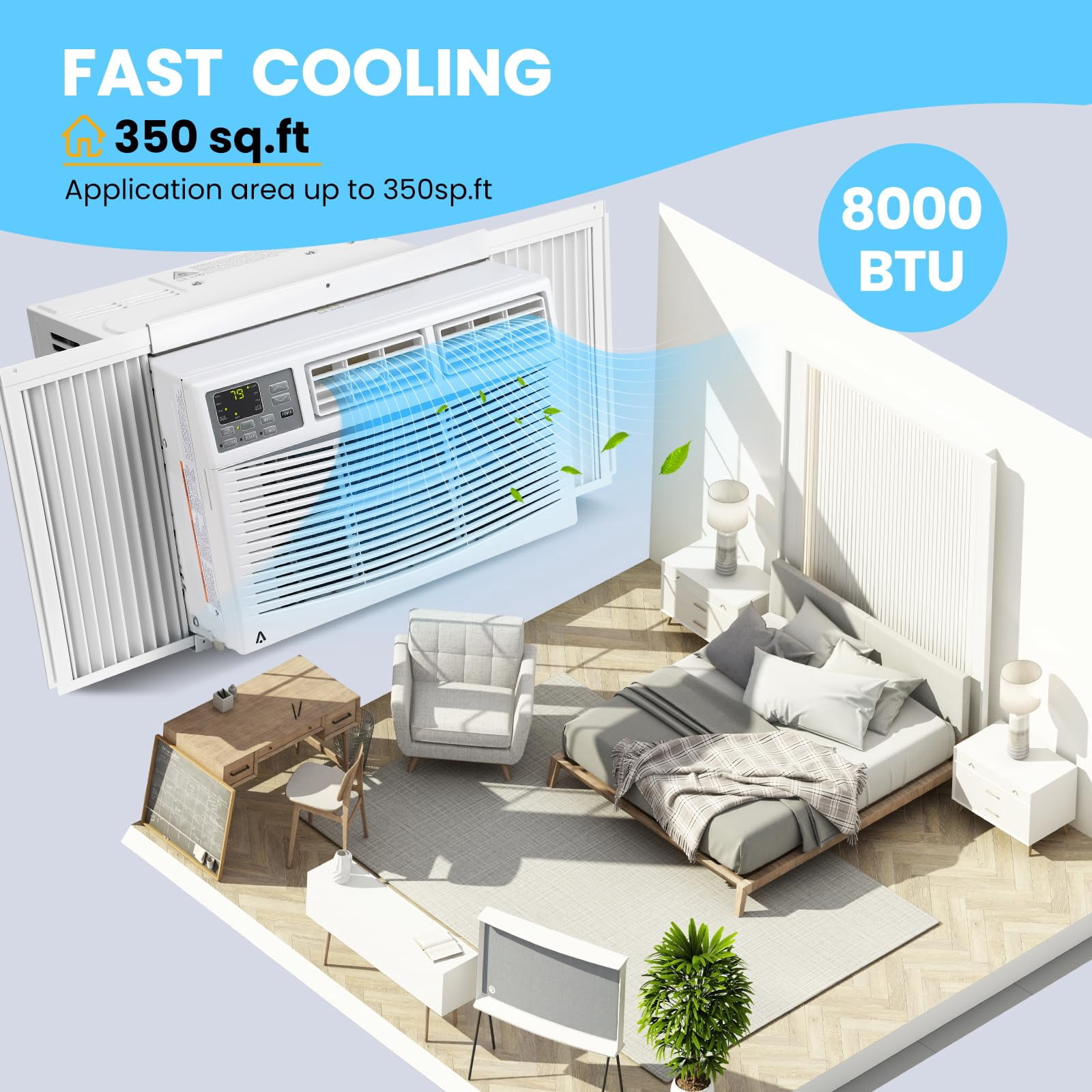 8000 Btu Window Air Conditioner Fast Cooling 350 Sq.ft., Indoor Ac Unit With Remote Control, Wi-Fi Enabled, 115V Mini Air Conditioner For Bedroom With 3 Cooling Modes - Image 5